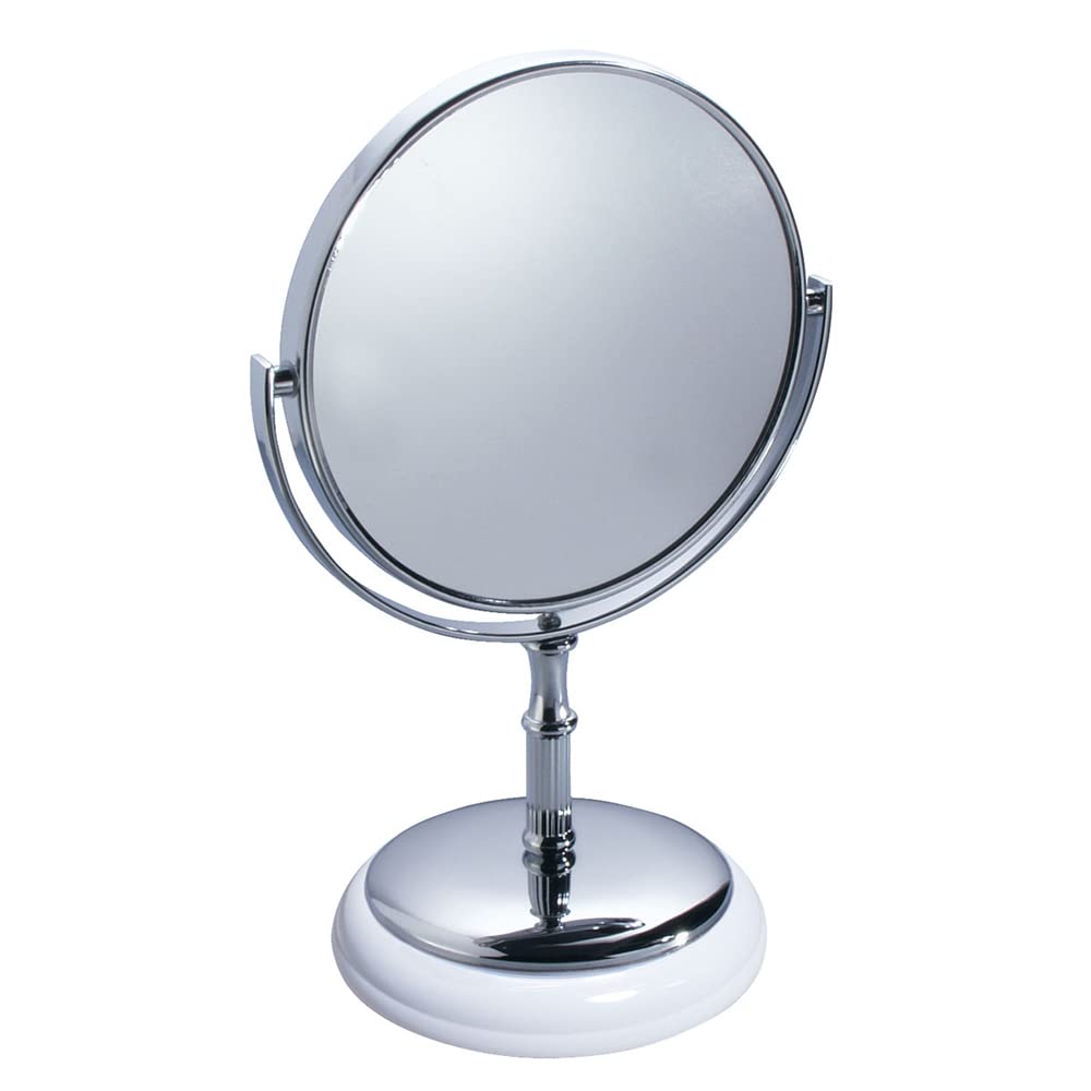 InterDesign® White & Chrome Dual Magnifying Vanity Mirror - 10X/1X Magnification for Makeup, Skincare & Grooming | Perfect for Bathroom, Dressing Table & Travel