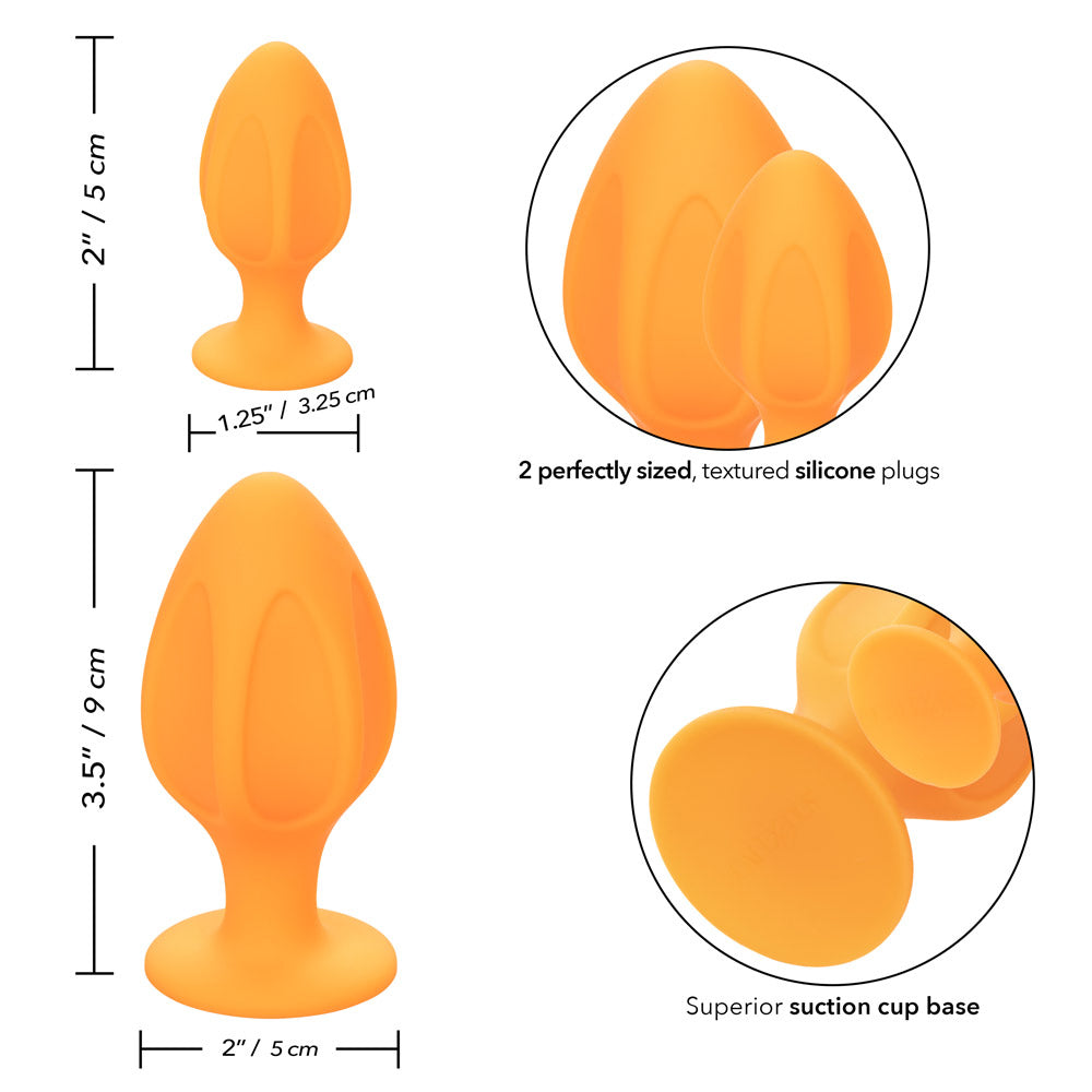 Sensual Anal Plug Duo Set - Orange Silicone Butt Plugs for Beginners & Couples - Perfect for Intimate Play & Spicing Up Your Sex Life