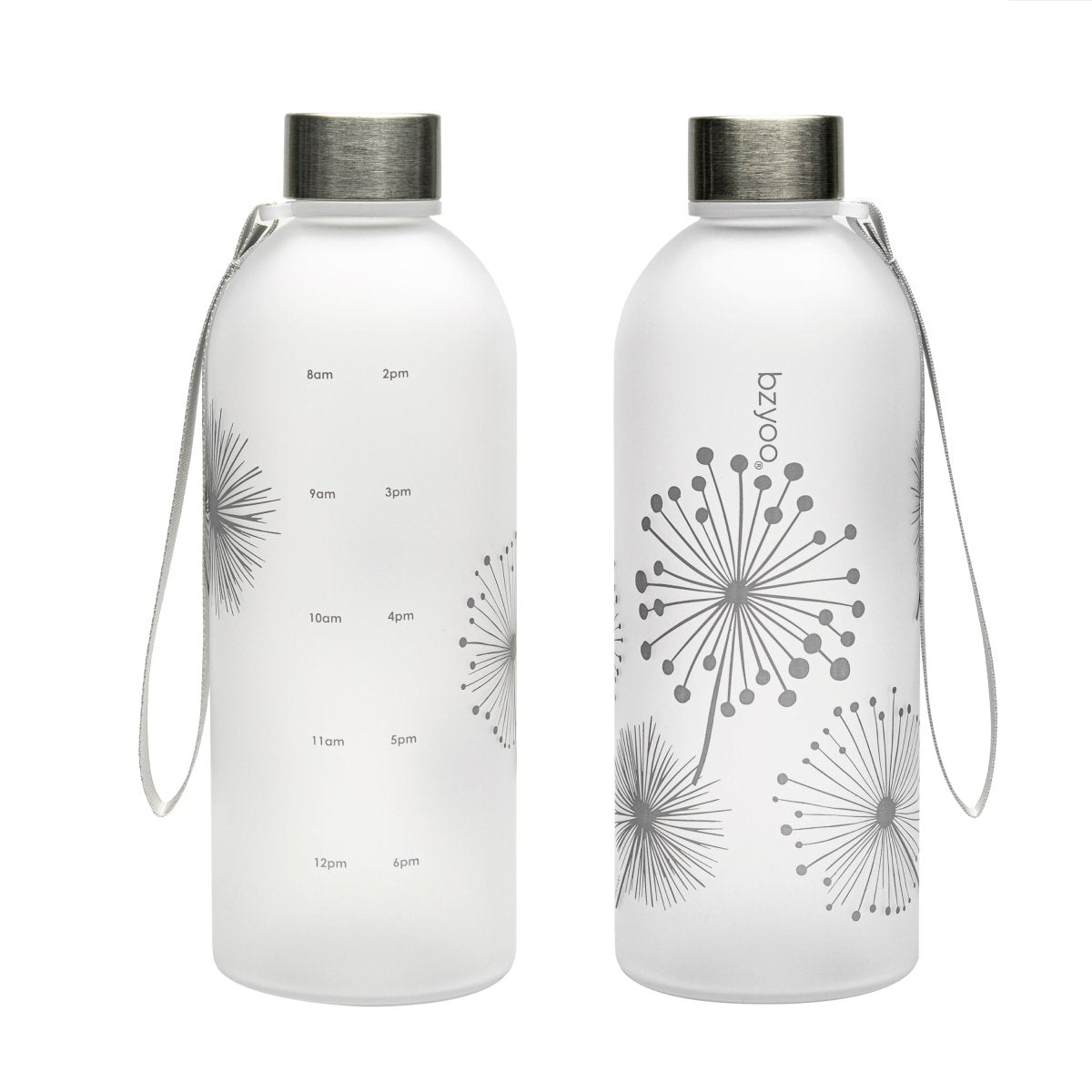32oz Time Marker Tritan Water Bottle with Carrying Strap - Dandelion Silver | BPA-Free Leakproof Sports Water Bottle for Gym, Hiking & Outdoor Activities