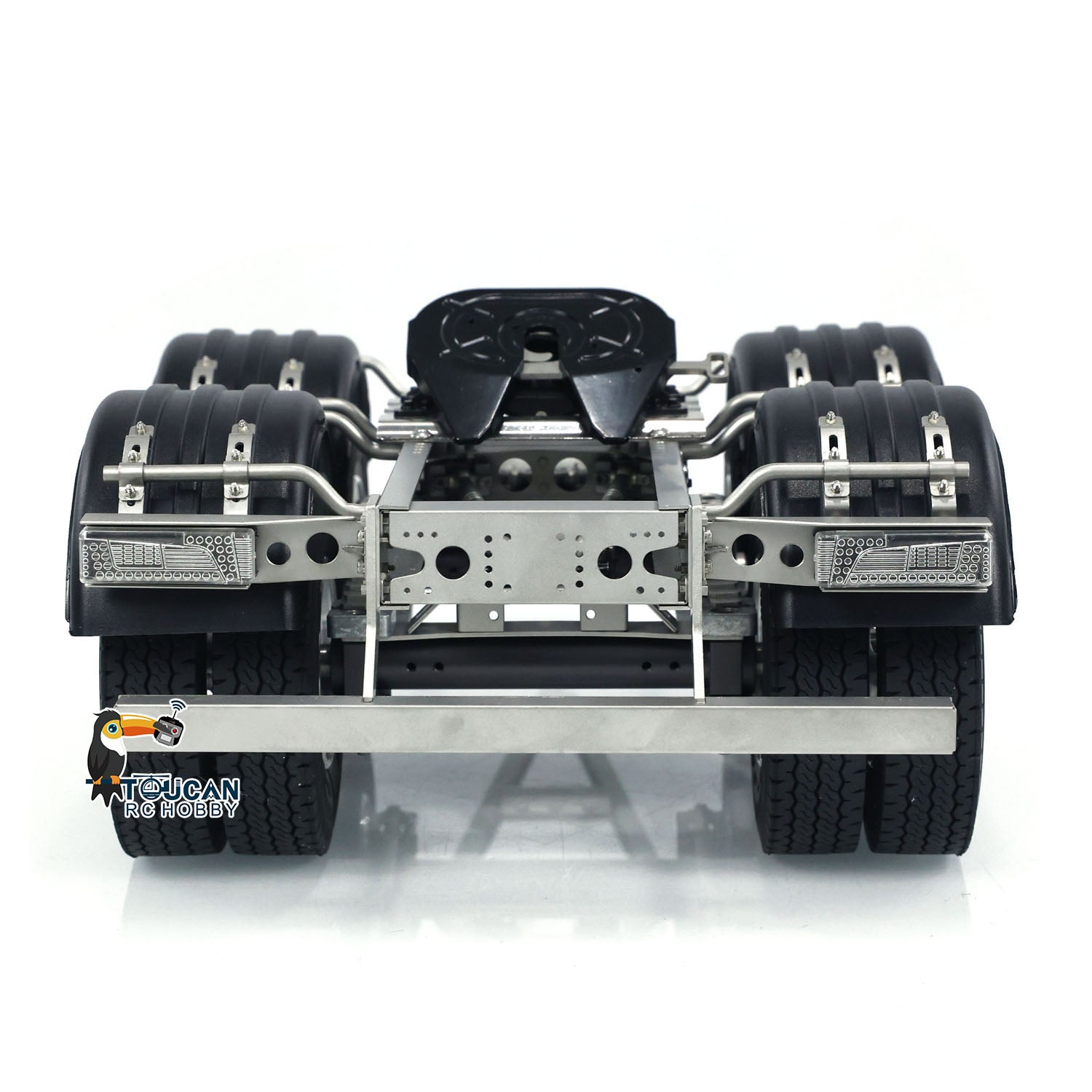 1/14 Scale 2 Axles Metal Trailer with Fifth Wheel Traction for LESU RC Car Truck - Realistic Radio Controlled Vehicle Simulation Model for Off-Roading & Construction Scenes
