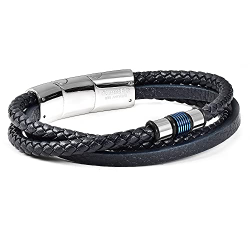 Premium Stainless Steel Triple Leather Row Bracelet with Adjustable 8