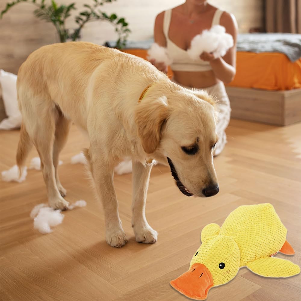 2024 Upgraded Durable Quack-Quack Duck Dog Toy - Soft Plush Yellow Stuffed Squeaky Chew Toy for Puppies & Dogs - Calming Mellow Duck for Indoor Play & Anxiety Relief - Perfect for Teething, Fetch & Cuddling (Yellow, 1-Pack)