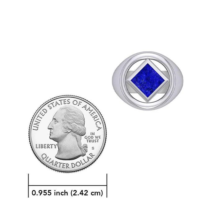 Large Silver Ring with Inlaid NA Recovery Symbol - TRI2442 - Spiritual Jewelry for Addiction Recovery & 12-Step Programs