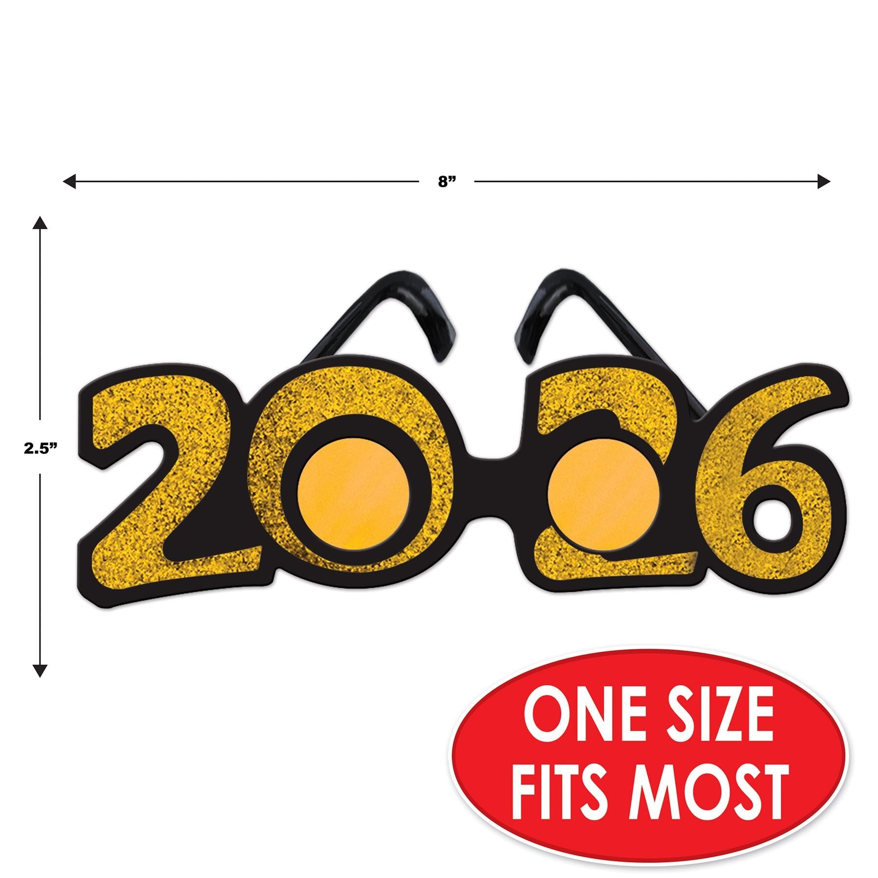 12 Pack Beistle 2026 Glittered Plastic Party Eyeglasses - Gold New Year's Eve Celebration Accessories for Adults & Kids - Perfect for NYE Parties, Birthday Celebrations and Festive Events