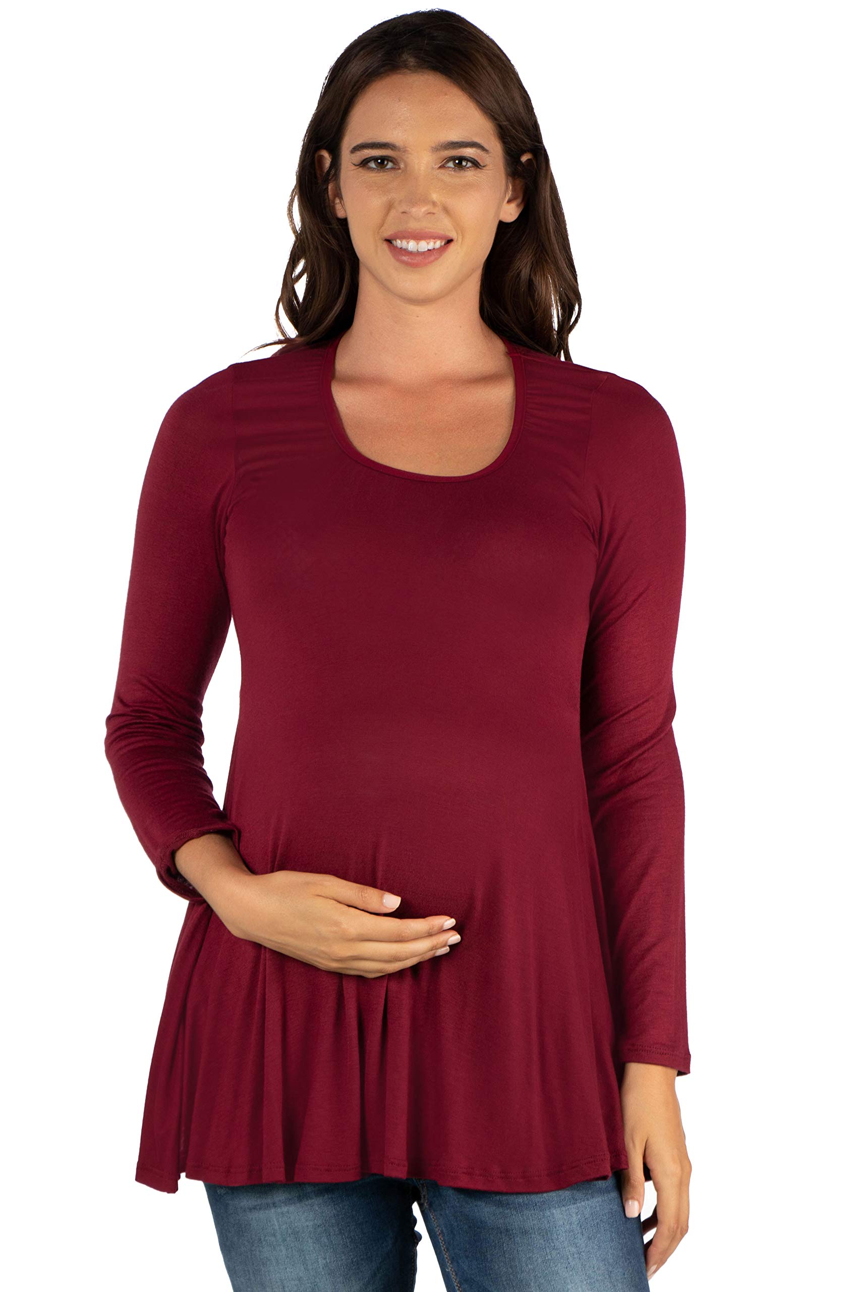 24seven Comfort Apparel Long Sleeve Maternity Swing Tunic Top - Soft Stretchy Pregnancy Shirt for Women, Plus Size Nursing Blouse - Perfect for Work, Casual Wear & Baby Shower Events
