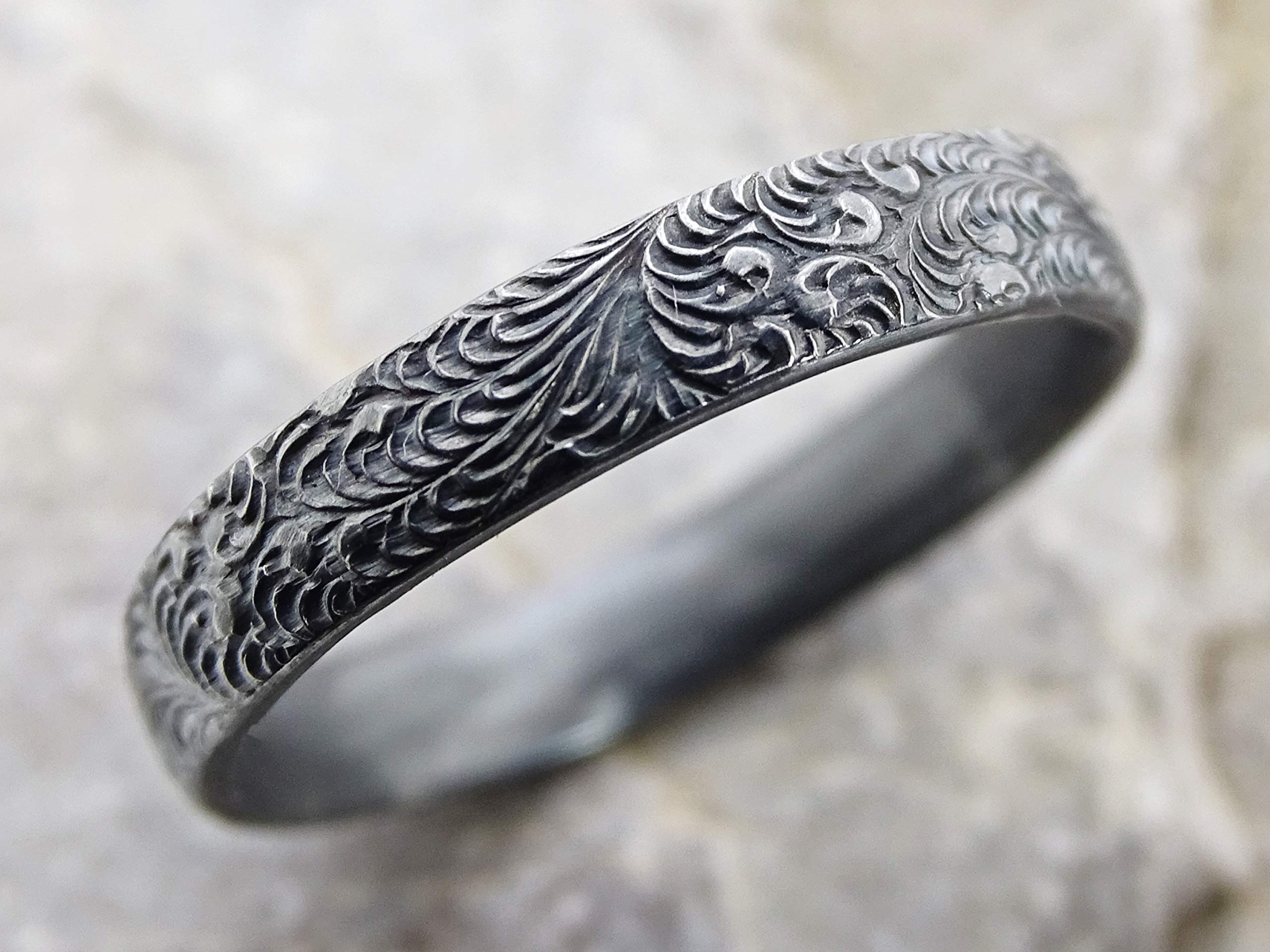 Intricate Pattern Silver Ring for Women - Black Eternity Stacking Ring, Wedding Band, Scroll Design - Unique Gift for Her - Perfect for Anniversaries, Engagements & Everyday Wear