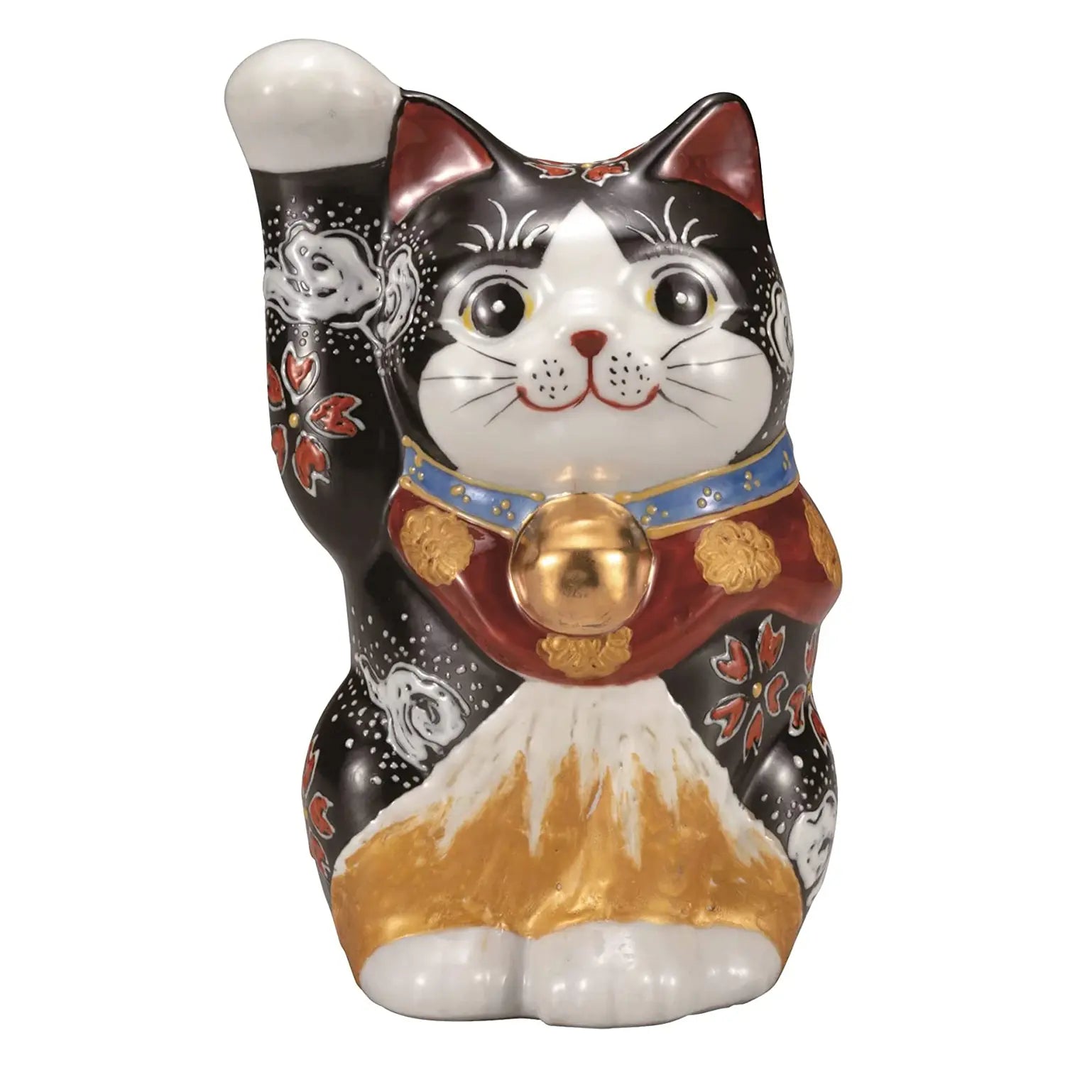 Authentic Japanese Kutani Ware Porcelain Maneki Neko Figurine - Kin Fuji 4.8