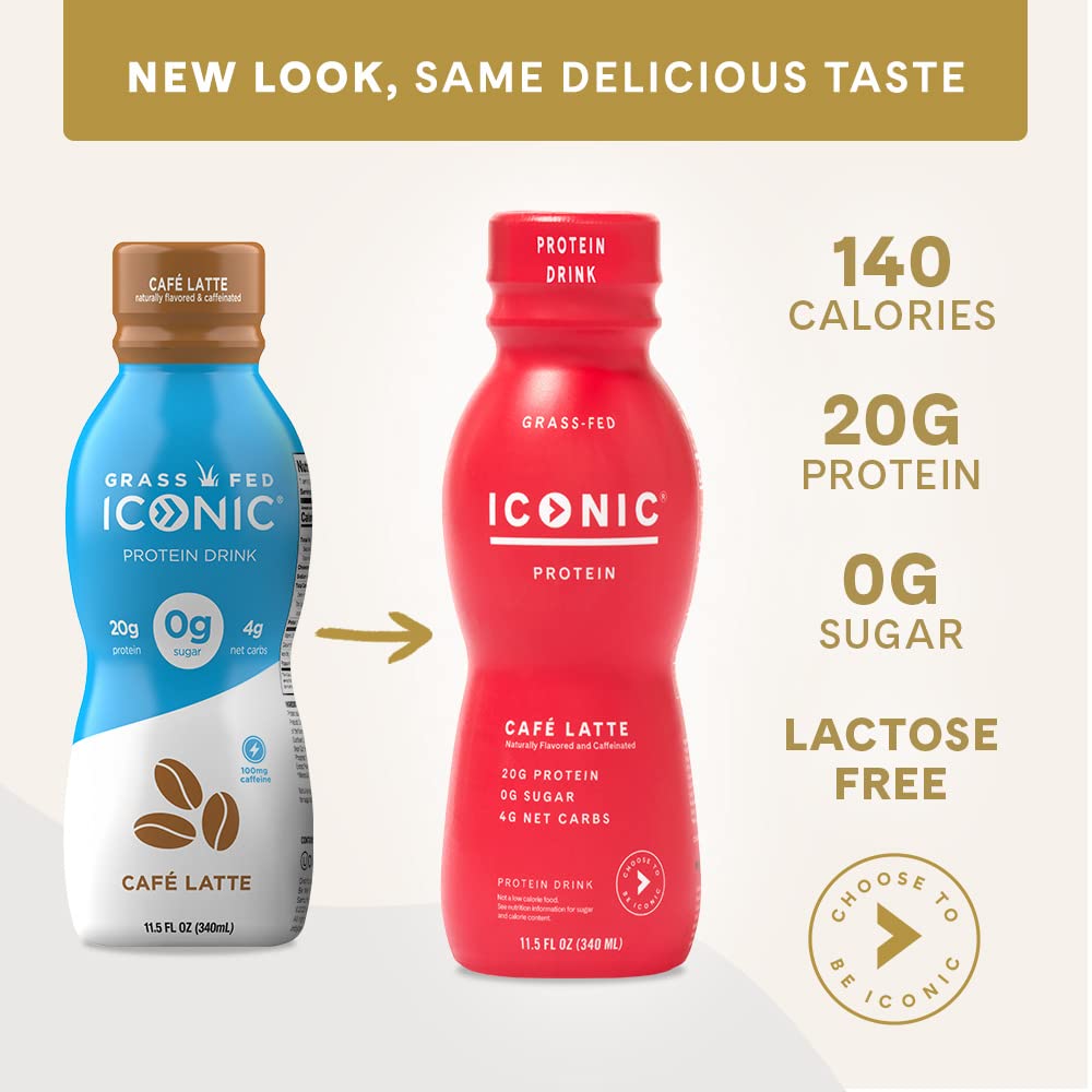 Keto-Friendly Protein Coffee - Iconic Protein Drinks Café Latte (12 Pack) | Sugar-Free, Low-Carb, 20g Protein, 100mg Caffeine | Lactose-Free & Gluten-Free | Perfect for Weight Loss, Workout Energy & Morning Boost