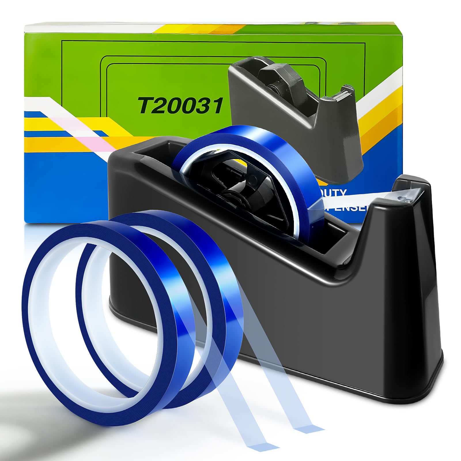 Heavy Duty Large Heat Tape Dispenser with Cutter - 10mm x 33M Transparent Blue Heat Transfer Tape for Sublimation (3-Pack) - Perfect for T-Shirt Printing, DIY Crafts & Heat Press Projects