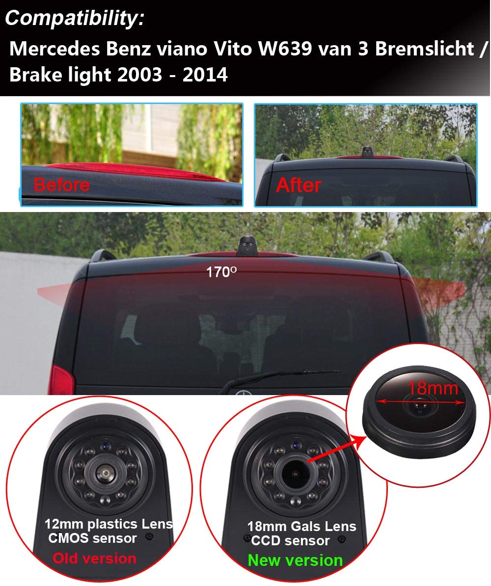 HD Color CCD Waterproof Rear View Backup Camera for Mercedes Benz Vito/Viano/Sprinter, 170° Wide Angle Night Vision Reversing Camera - Perfect for RVs, Vans & Trucks (Model B7239)