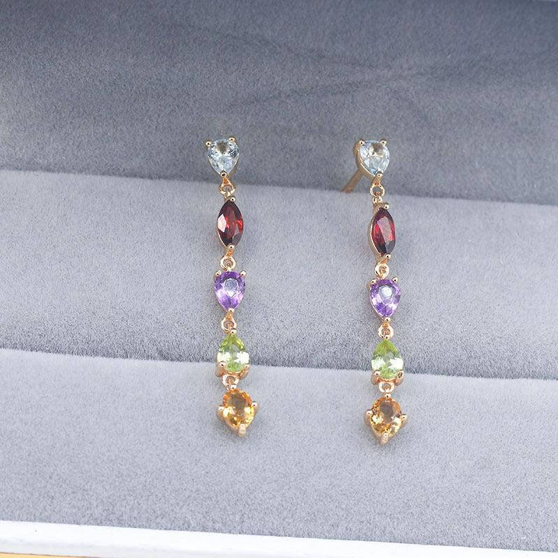 Simple Citrine Amethyst Multi Birthstone Drop Earrings - Elegant Dangle Jewelry for Women | Perfect for Weddings, Parties & Everyday Wear | HJZB 098
