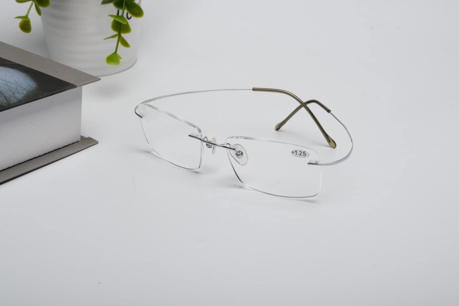 Titanium Rimless Reading Glasses for Men - Lightweight Silver Eyewear for Reading, Work & Computer Use