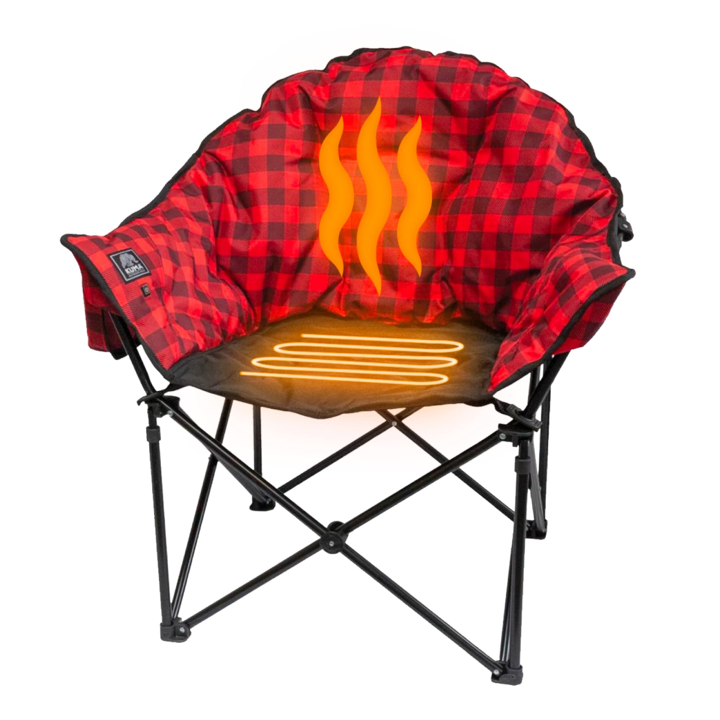Kuma Outdoor Gear Lazy Bear Heated Chair - Portable Camping Chair with Battery Heater, Foldable & Lightweight Polyester Seat (Red Plaid) - Perfect for Camping, Backyard, Picnics & Outdoor Events