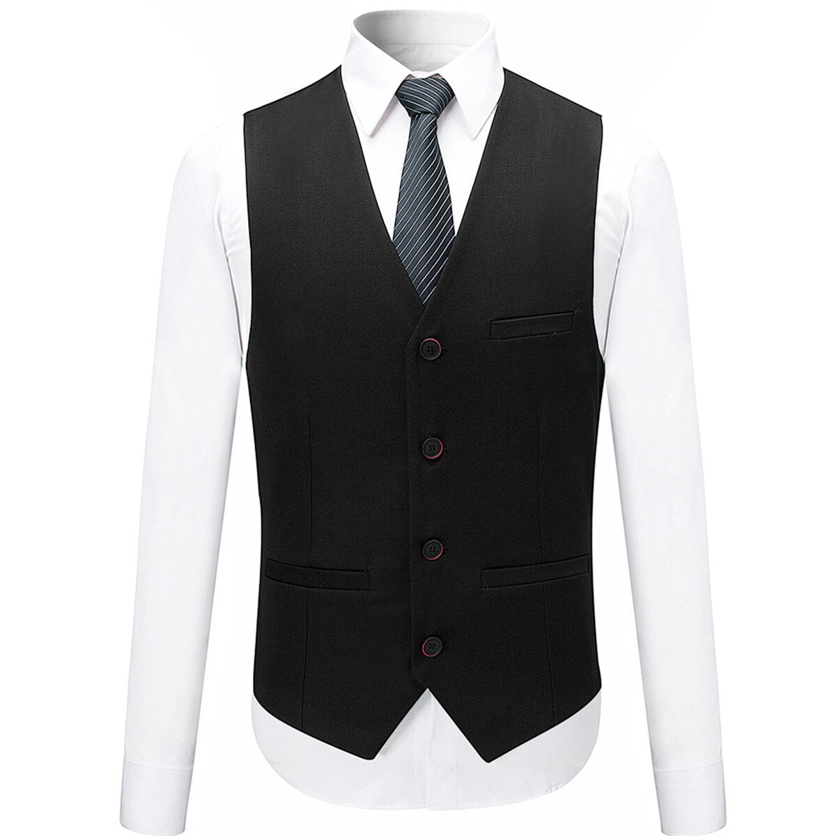 3 Piece Slim Fit Solid Color Jacket & Formal Suit Set for Men - Perfect for Weddings, Business Meetings & Special Occasions - Classic Black
