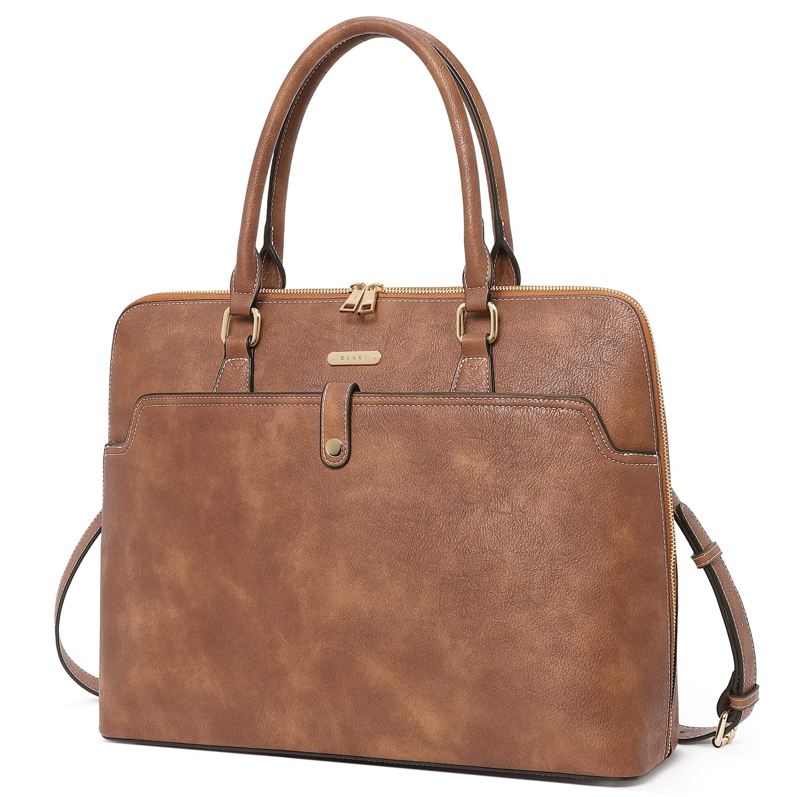 CLUCI Vintage Leather Briefcase for Women - 15.6 Inch Laptop Business Bag, Slim Professional Shoulder Bag for Office, Work & Travel | Durable & Stylish Women's Work Bag