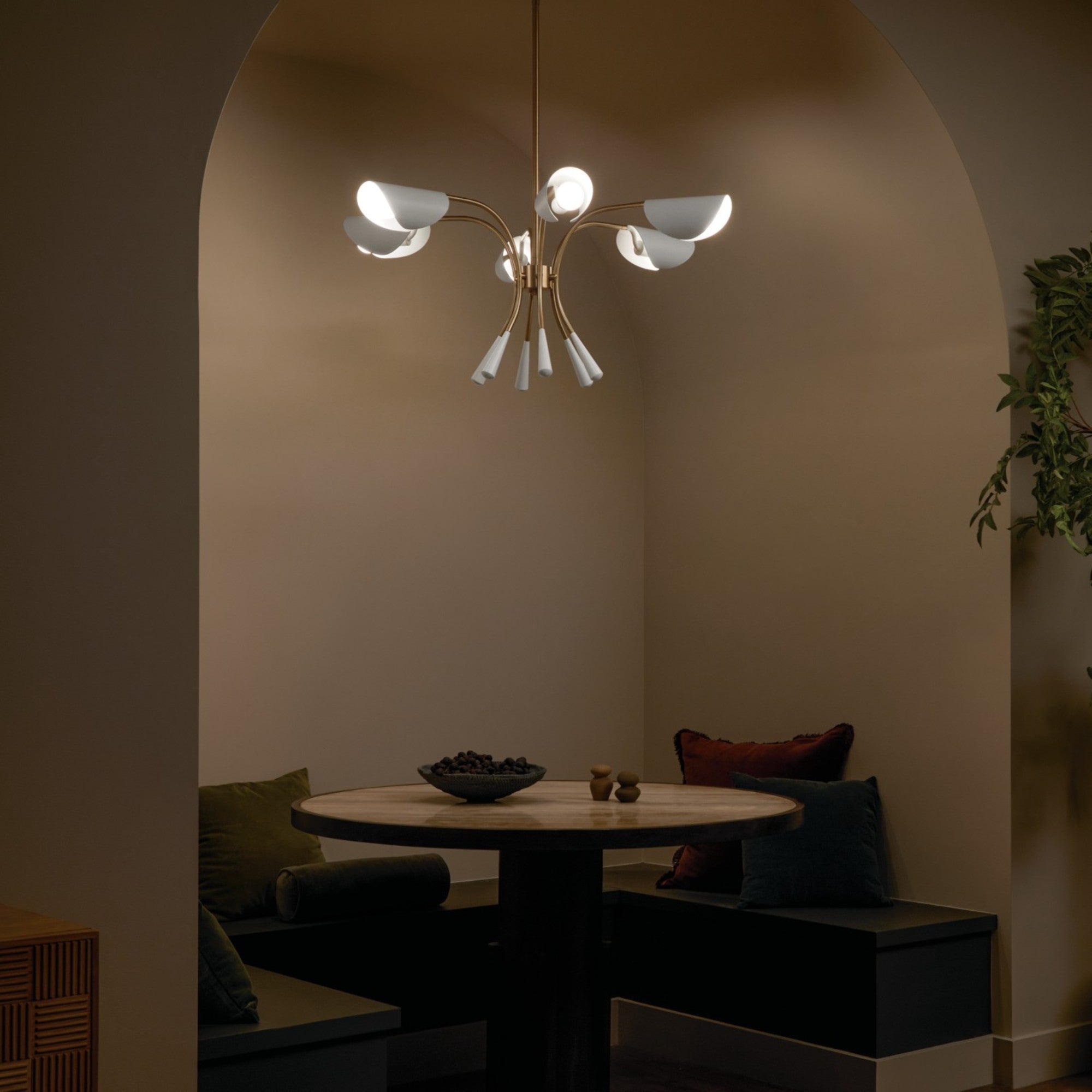 Arcus 39-Inch 6-Light Champagne Bronze Chandelier with White Fabric Shade - Elegant Dining Room & Bedroom Lighting Fixture