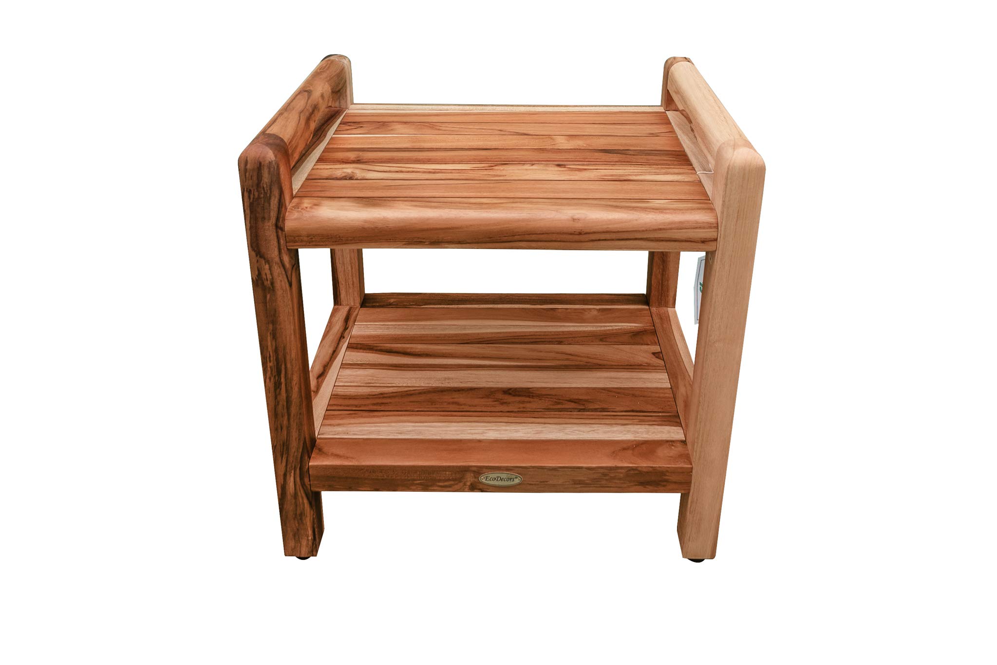 EcoDecors Eleganto 20 Inch Waterproof Teak Wood Shower Bench - Non-Slip Bathroom Stool with Storage for Safety & Organization - Perfect for Elderly, Spa & Small Bathrooms