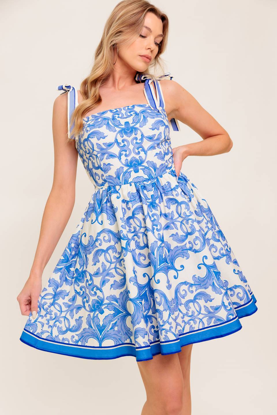DAYS IN FLORENCE Blue Mini Dress - Women's Summer Casual Flowy Short Sleeve Dress for Beach Vacation, Date Night & Outdoor Parties