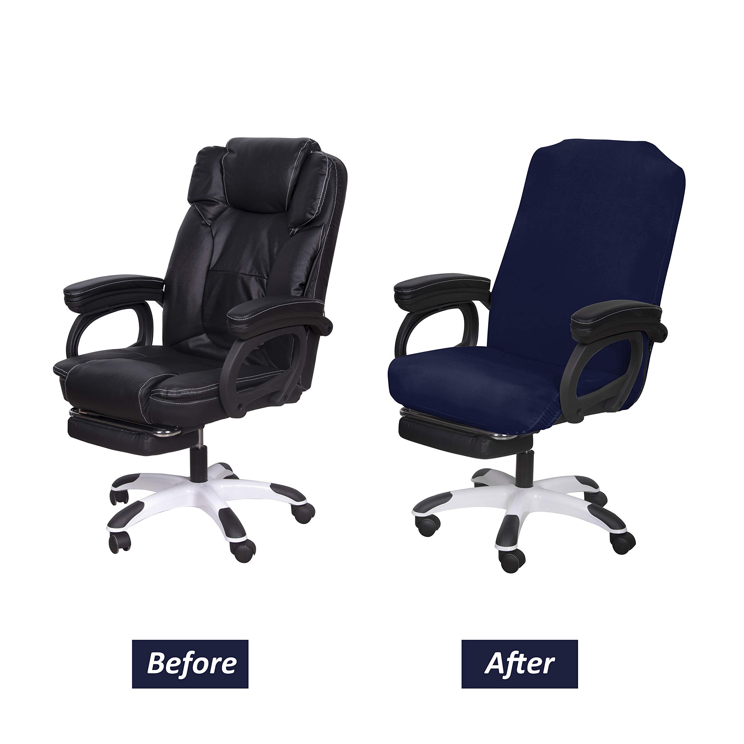 SARAFLORA Washable Office Chair Cover - Medium Size, Navy Blue - Universal Removable Zippered Computer Chair Protector for Desk & Rotating Chairs - Pet-Friendly Seat Cover for Home & Office Use