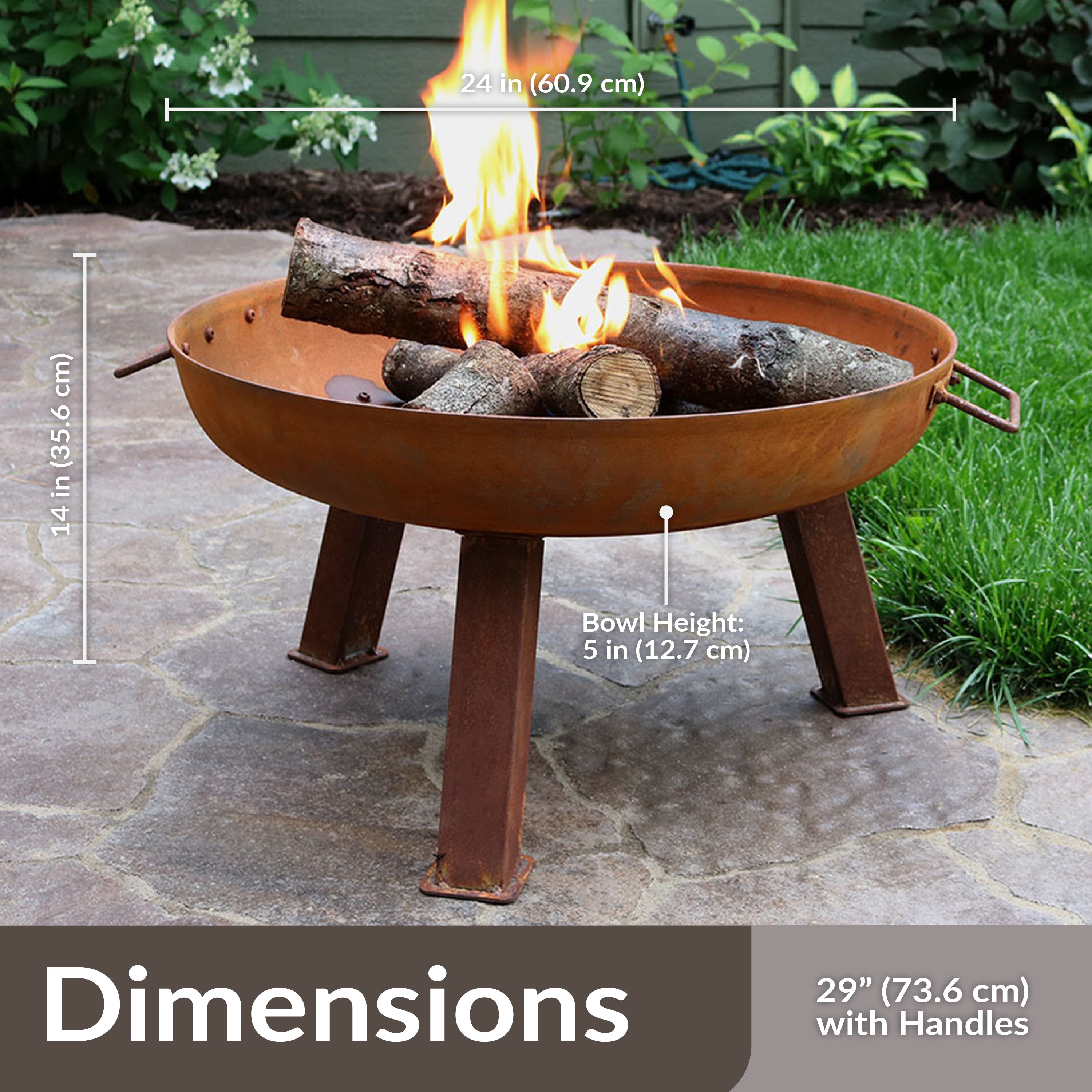 Rustic Cast Iron Fire Pit Bowl with Stand - Outdoor Fire Pit for Backyard, Patio, Camping - Durable & Stylish Fire Bowl for Bonfires & Gatherings