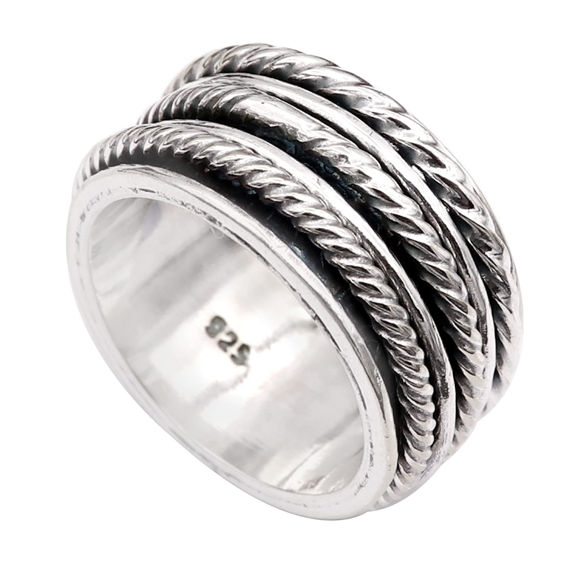 Goyal Jewels 925 Sterling Silver Spinner Meditation Ring for Men & Women - Handmade Adjustable Stress Relief Band, Anxiety Relief Jewelry Gift (GESR259) | Perfect for Yoga, Mindfulness & Everyday Wear