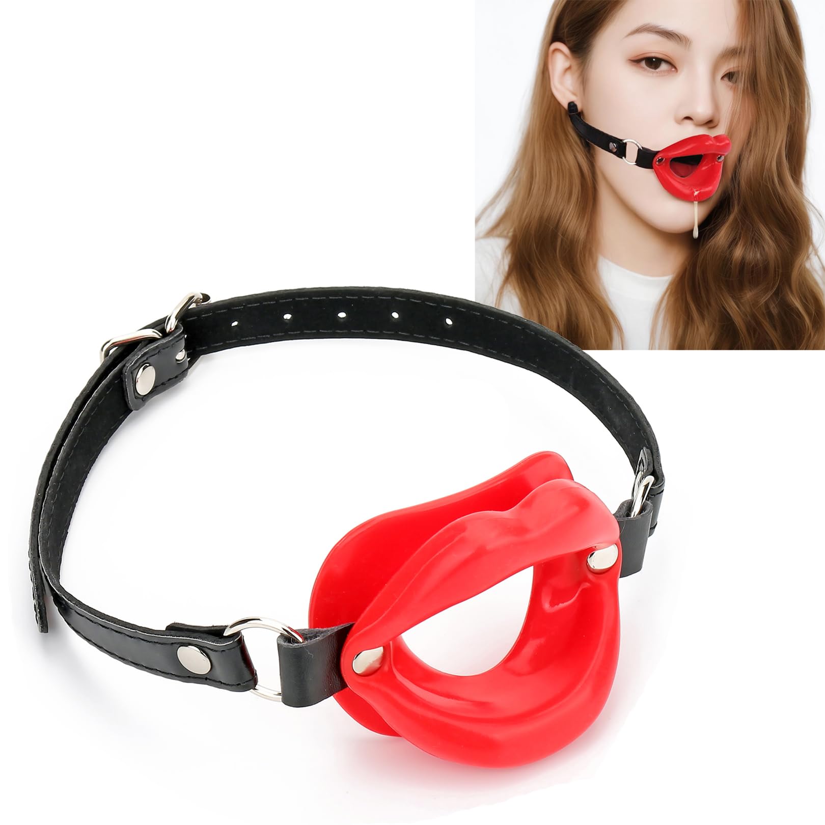4cm Red Silicone Lips Open Mouth Gag - Soft O-Ring Ball Gag for Couples Play, BDSM Restraints & SM Sex Toys - Perfect for Bedroom Fun, Roleplay & Sensory Play (Men & Women)