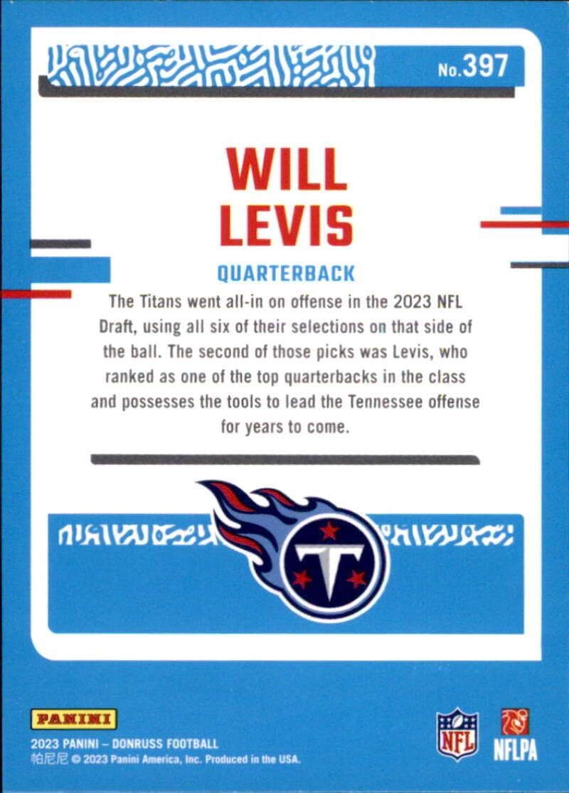 2023 Donruss #397 Will Levis Rated Rookie NM-MT RC Tennessee Titans NFL Football Trading Card - Perfect for Collectors, Fans & Fantasy Sports Enthusiasts