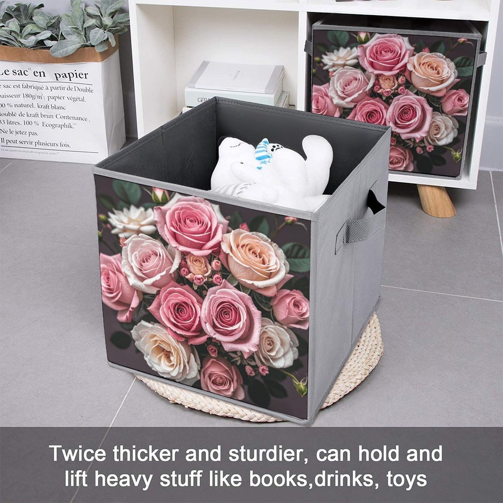 6-Piece Collapsible Storage Bins - Cute Rose & Leopard Print Foldable Storage Boxes with Handles, Multi-Functional Organizer for Shelves, Closet, Bathroom | Perfect for Home, Office & Kids Room Organization