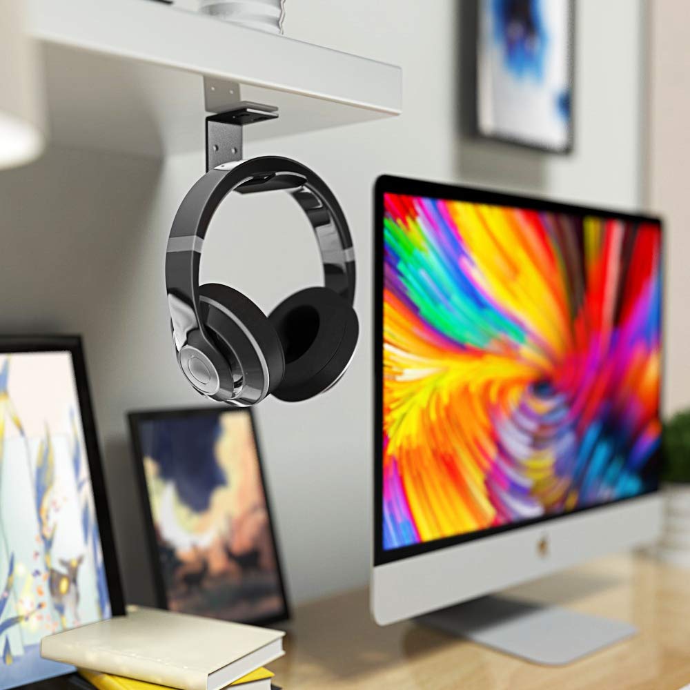 Under Desk Headphone Holder Hook Mount - Space Saving 3M Adhesive Headset Hanger for Sony, Sennheiser, Beats, Bose & More - Perfect for Office, Gaming Setup & Home Organization
