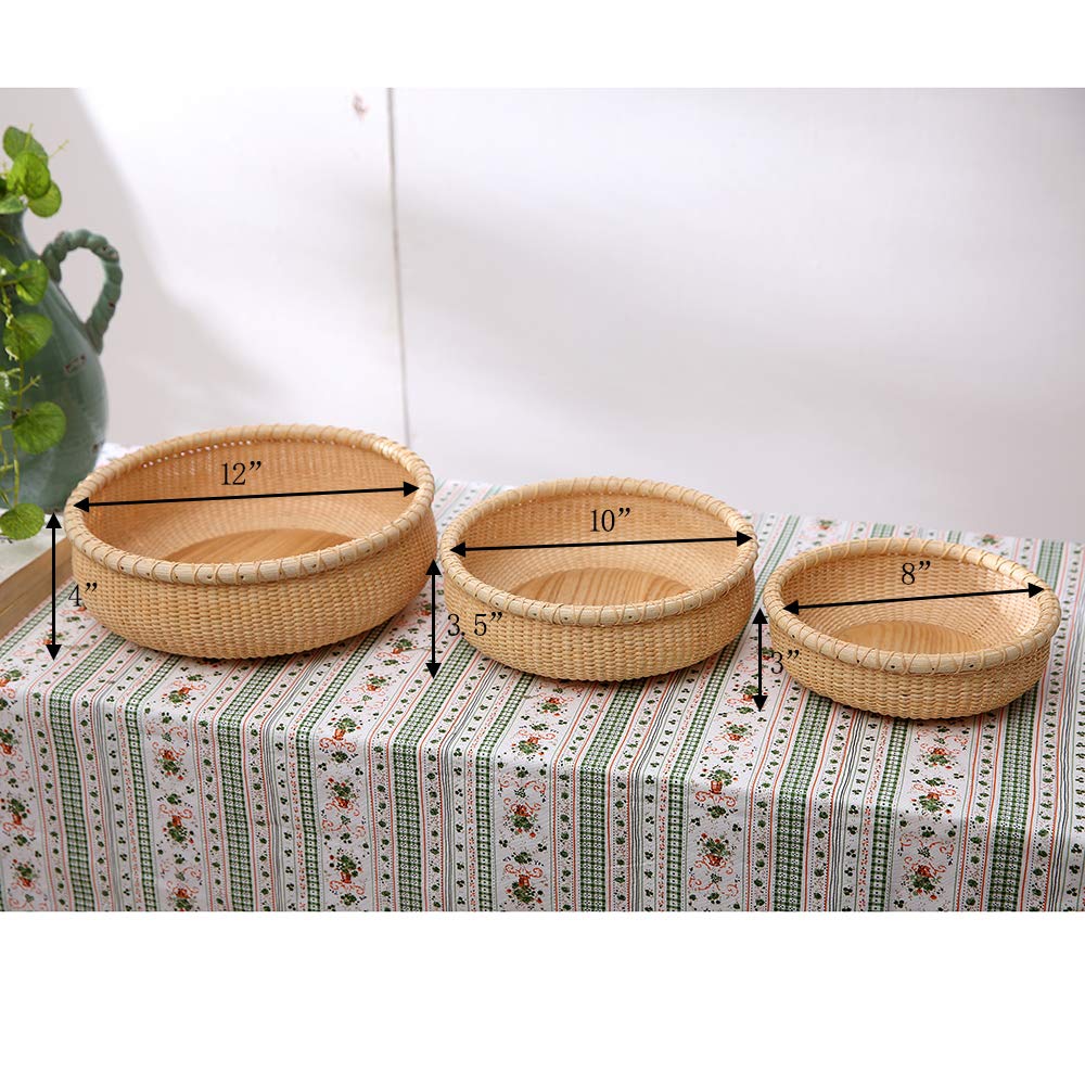 Handmade Rattan Fruit Basket - Round Woven Serving Tray for Bread, Cake & Kitchen Counter | Natural Rattan Desktop Organizer | Perfect for Breakfast, Tea Parties & Home Decor