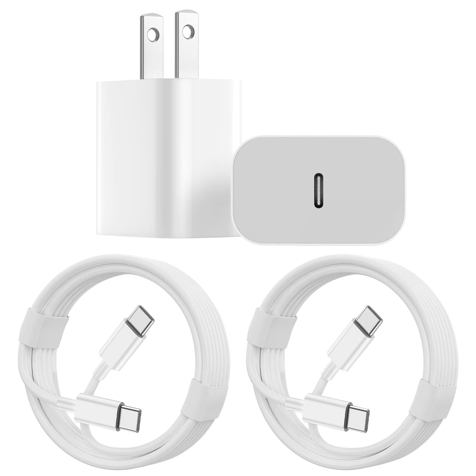 2-Pack 20W USB C Fast Charger for iPad Pro 12.9/11, iPad Air 5th/4th, iPad 10th Gen & iPad Mini 6 - PD Wall Charger with 6.6ft USB C to C Cable - Fast Charging for Home, Office & Travel