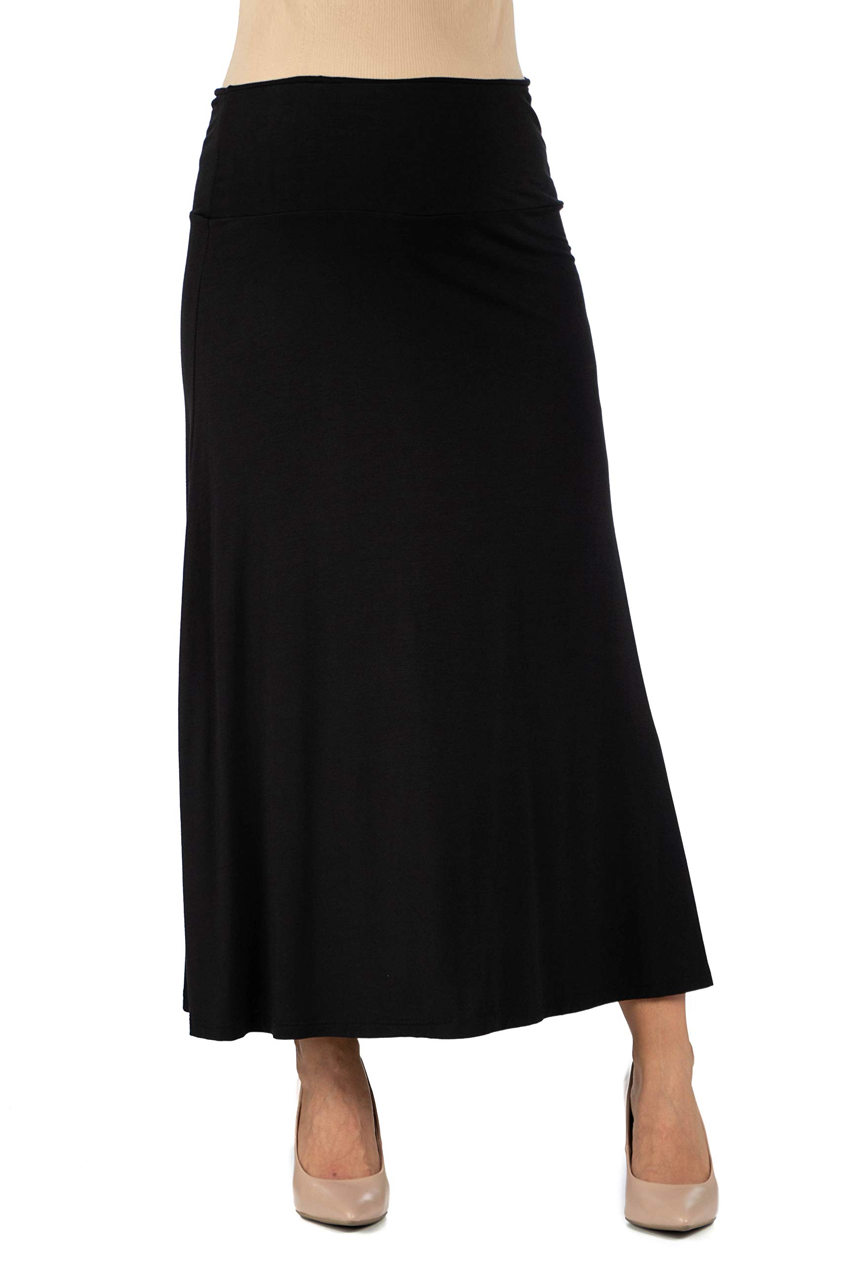24seven Comfort Maternity Maxi Skirt for Women - Stretchy Elastic Waist Long Flared Dress Skirt | Pregnancy Clothes for Work, Church & Special Occasions