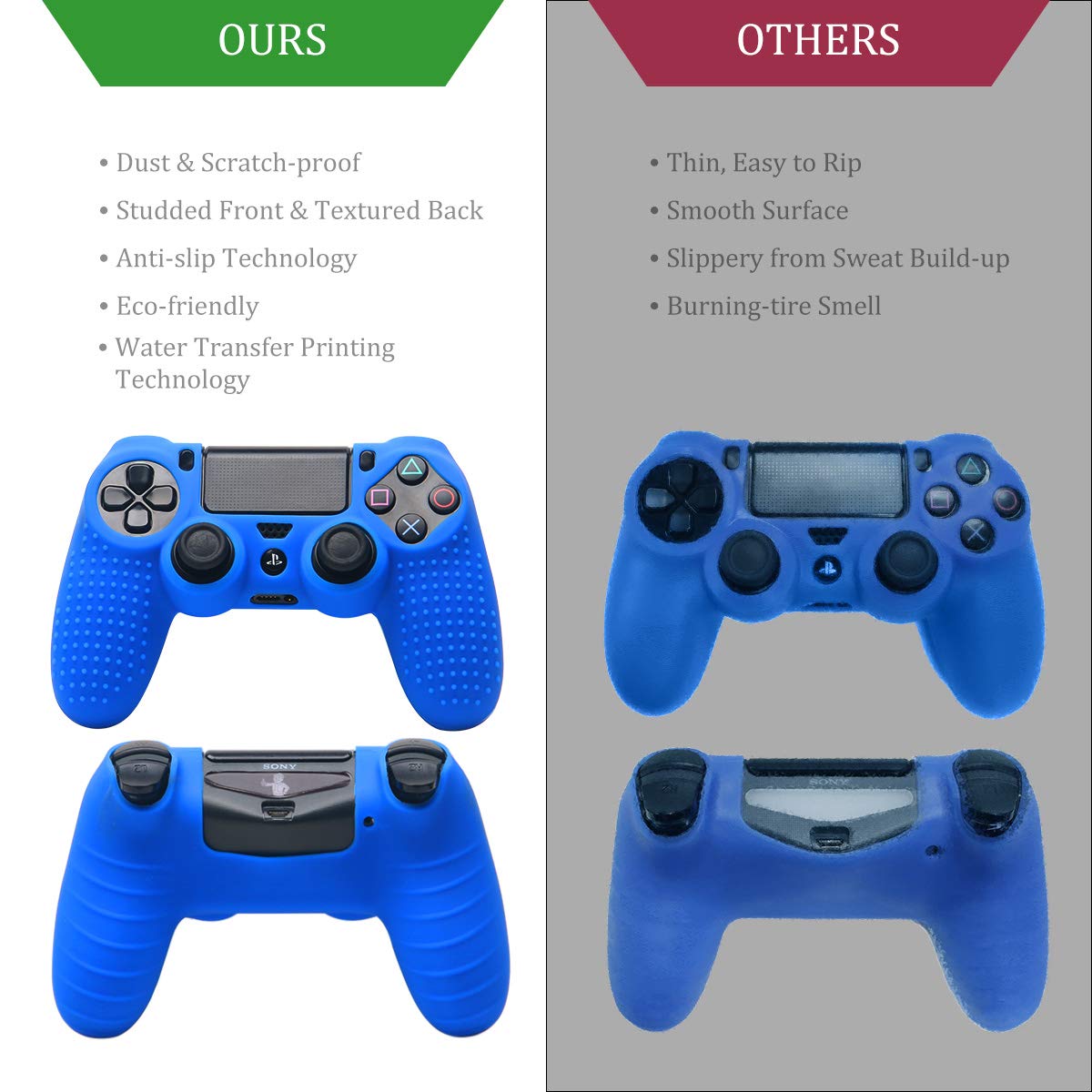 Premium PS4 Controller Silicone Cover - Anti-Slip Grip Skins for DualShock 4 (2 Pack) - Compatible with PlayStation 4, Slim & Pro Models - Includes 4 Pairs of Thumb Grips (Red & Blue) - Perfect for Gaming, Streaming & Long Play Sessions
