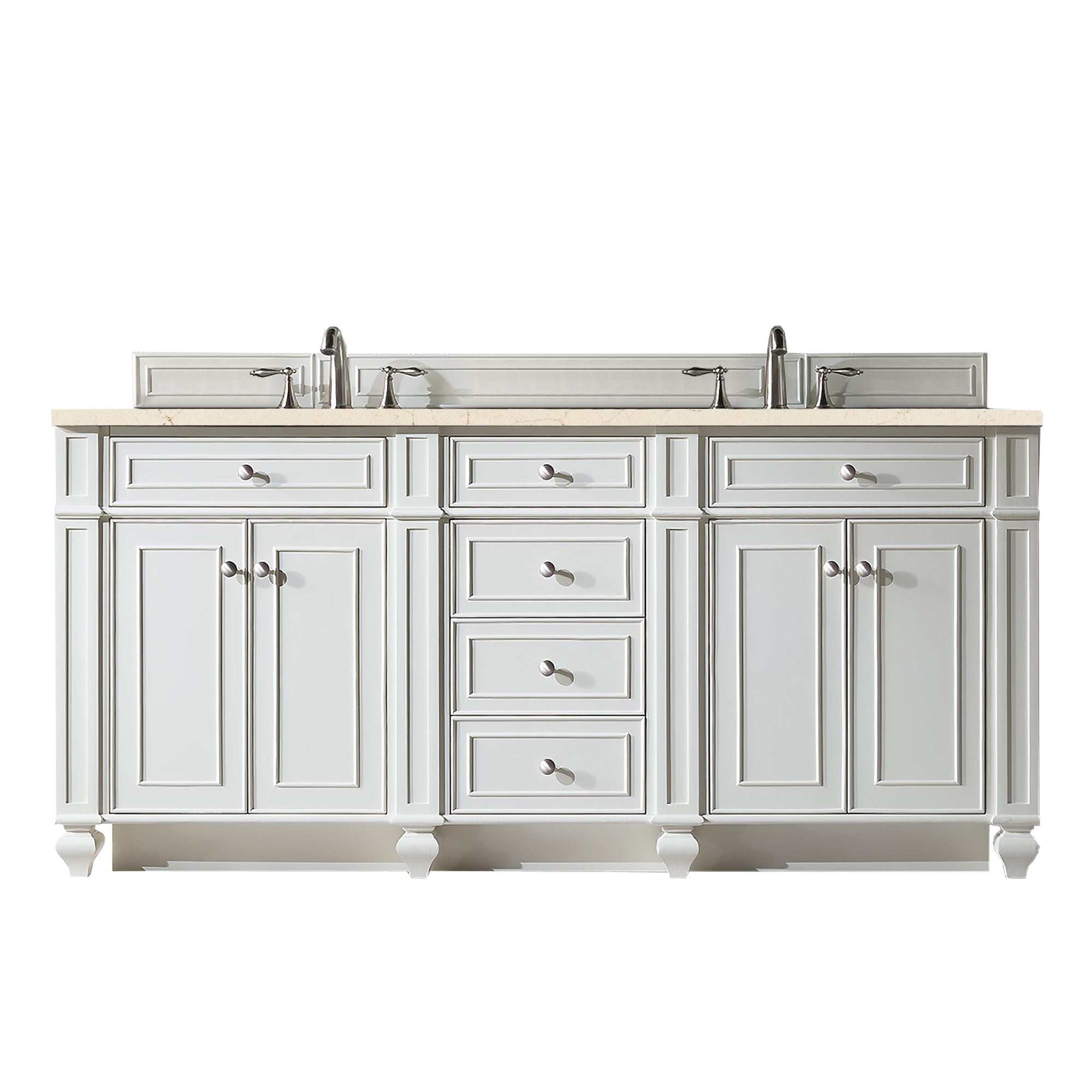 Bristol 72 Inch Double Bathroom Vanity with 3CM Eternal Marfil Quartz Top in Bright White - Perfect for Master Bathroom and Guest Bath Renovation