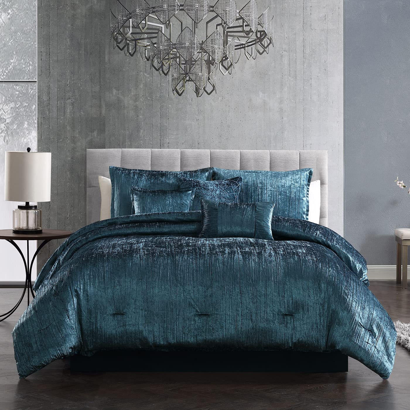 Riverbrook Home Turin 7-Piece King Comforter Set in Blue - Soft & Luxurious Bedding for Master Bedroom, Guest Room, or Dorm
