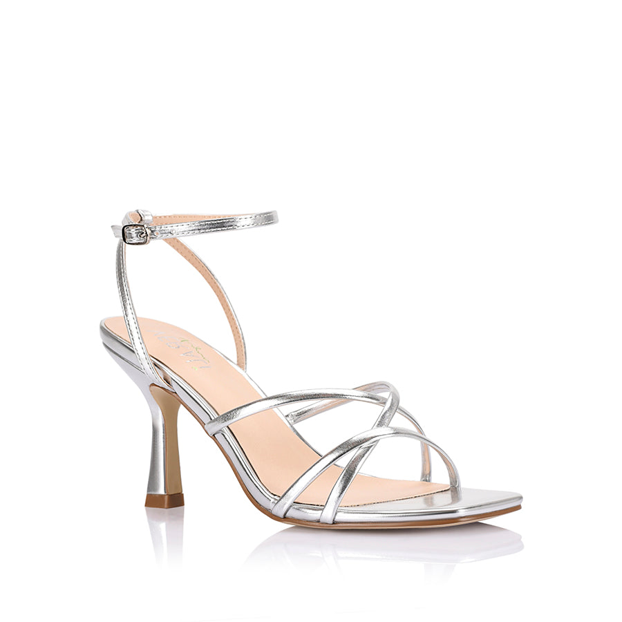 Penelope Strappy Sandals Women's Silver Metallic Dress Sandals - Perfect for Weddings, Parties & Summer Outfits