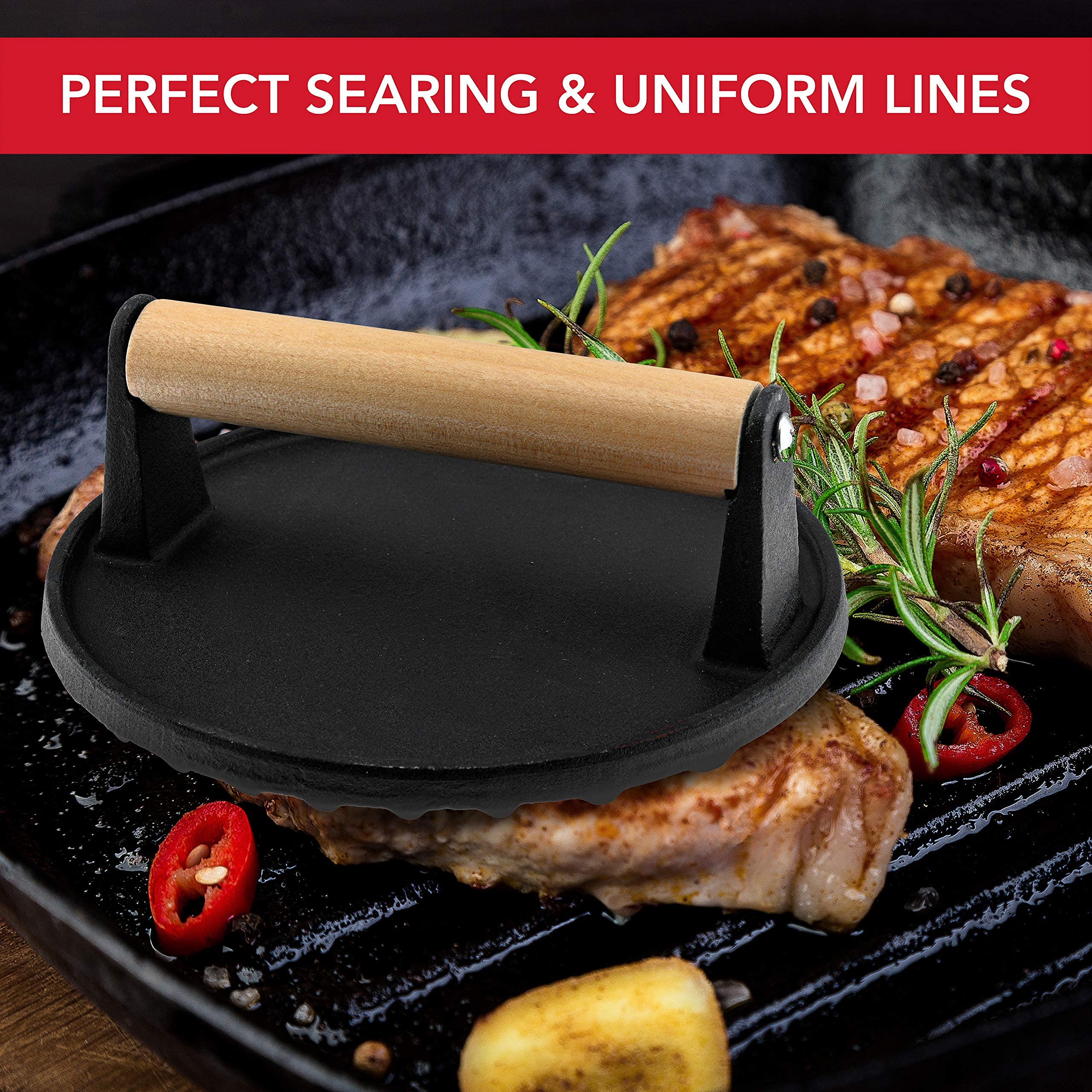 Premium Enameled Cast Iron Bacon Press - 8