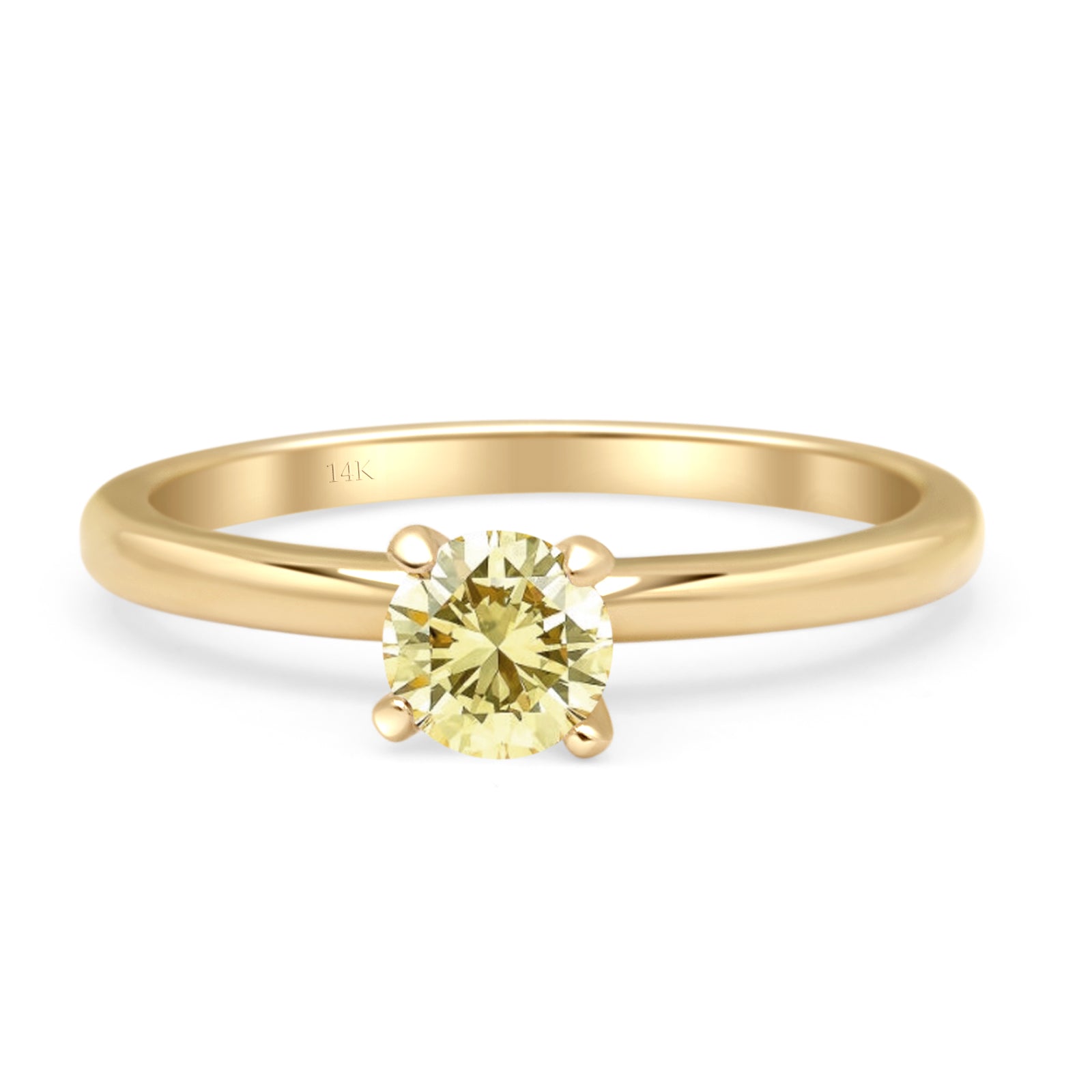 14K Yellow Gold Minimalist Round Cubic Zirconia Solitaire Ring for Women - Elegant & Dainty Wedding, Engagement, or Everyday Jewelry Gift
