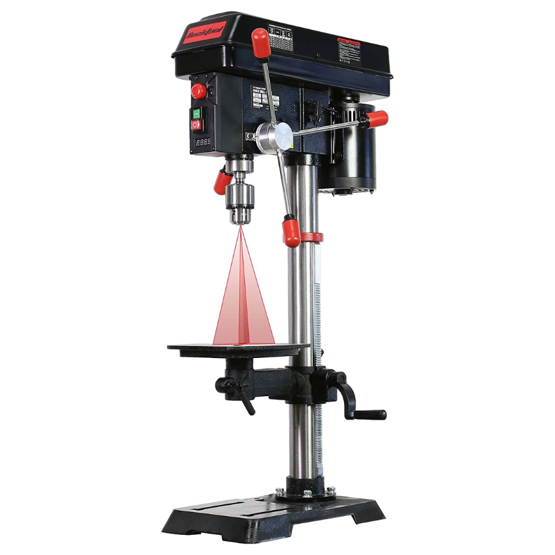 BUCKTOOL 12 Inch 6.2 Amp Professional Bench Drill Press with IIIA Laser & LED Work Light - Perfect for Woodworking, Metal Drilling & DIY Home Projects