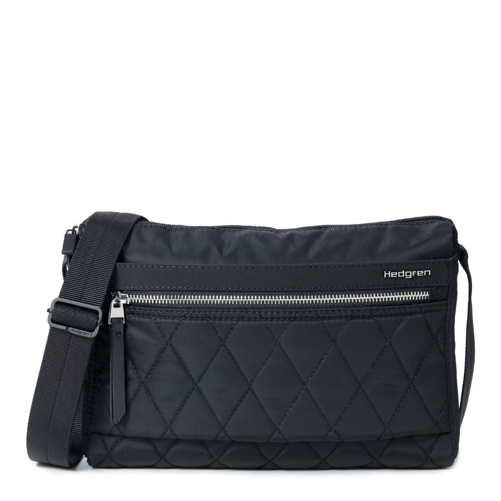 Hedgren Eye Medium RFID Blocking Crossbody Bag - Quilted Black Leather Purse for Women | Travel, Work & Everyday Use
