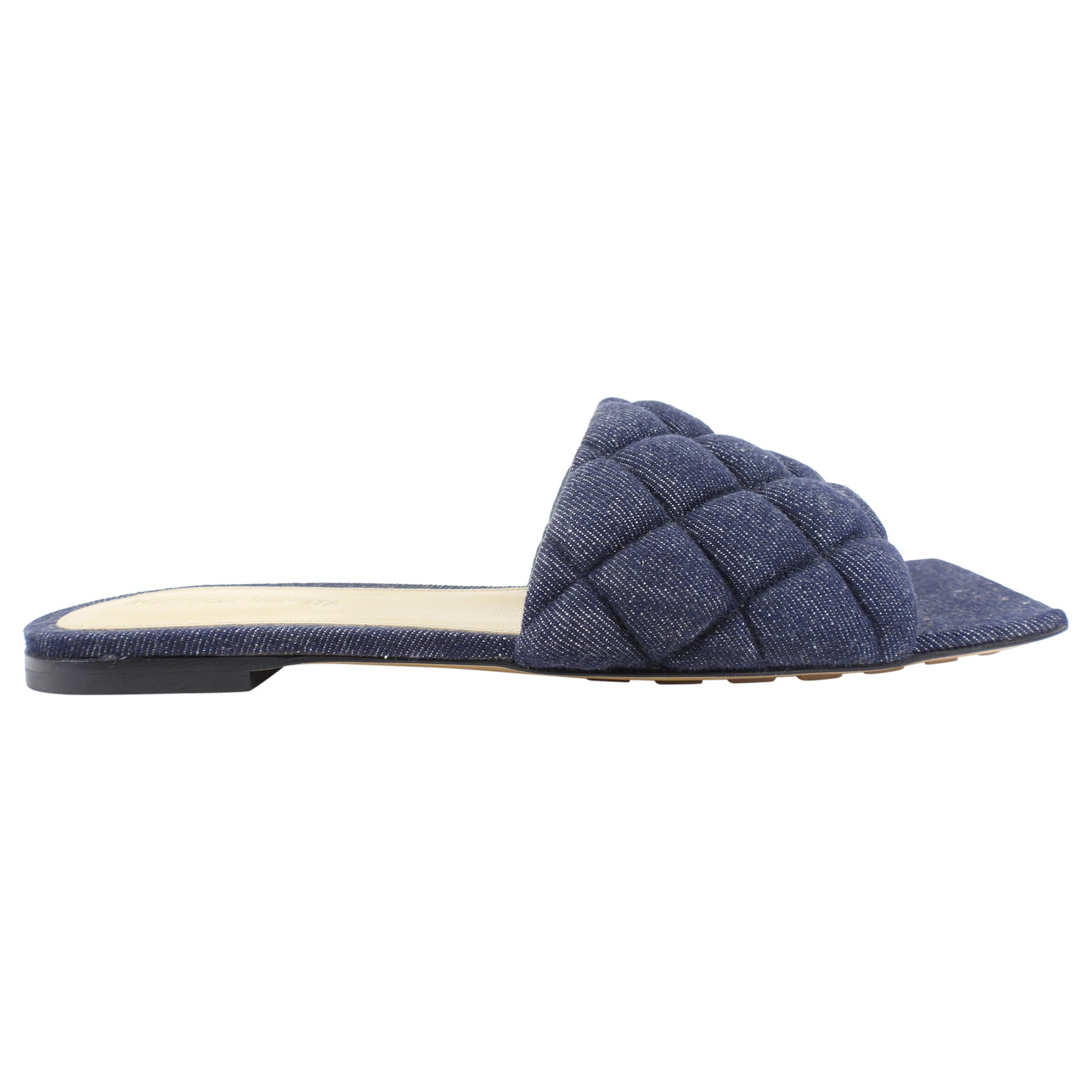 Bottega Veneta Denim Quilted Flat Sandals for Women - Size 37 | Comfortable Summer Casual Shoes for Beach, Vacation and Daily Wear