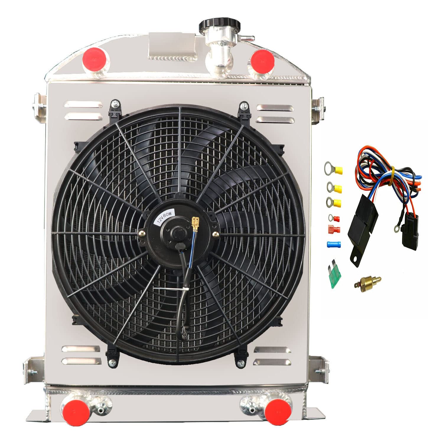 Ford Model A & B 3.3L L4 Aluminum Radiator (1930-1932) - 4 Row High Performance Cooling System with 16