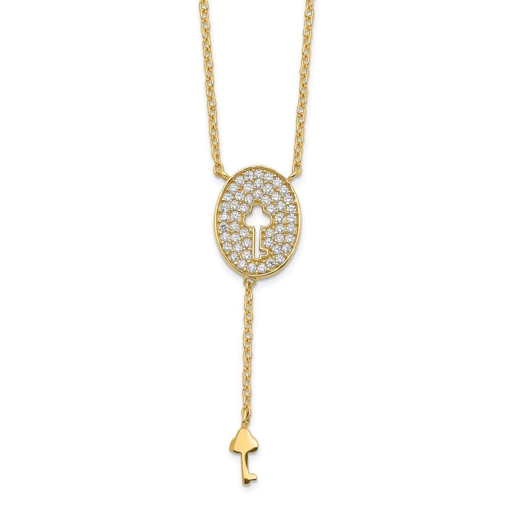 14k Gold Oval & Key Pendant CZ Cubic Zirconia Simulated Diamond Necklace - 17 Inch Elegant Jewelry Gift for Women, Perfect for Anniversary, Birthday & Valentine's Day