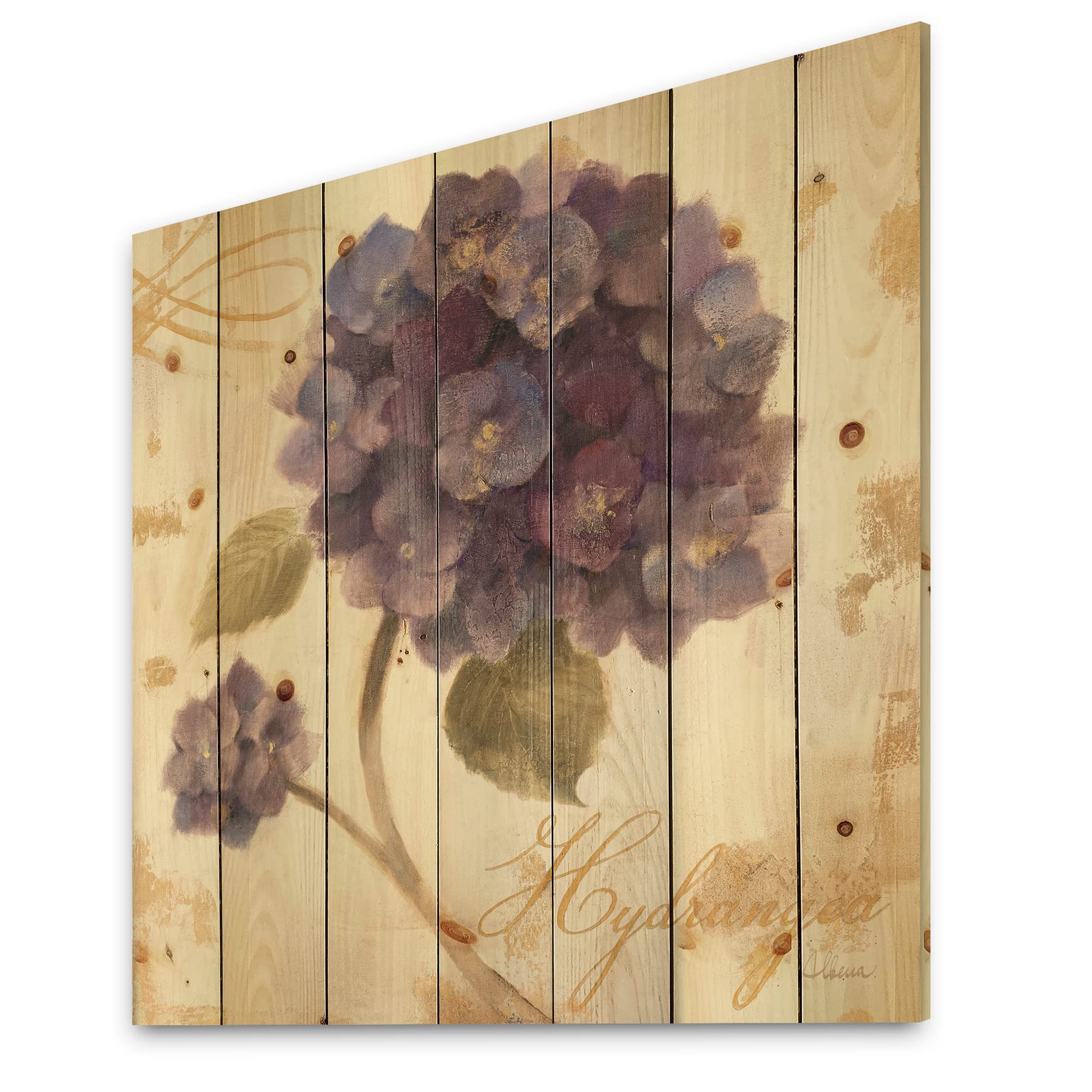 DesignQ Abundant Hydrangea Flower II Farmhouse Wood Wall Decor - Purple Floral Wall Art Panel Printed on Natural Pine Wood | Perfect for Living Room, Bedroom & Home Office Decor