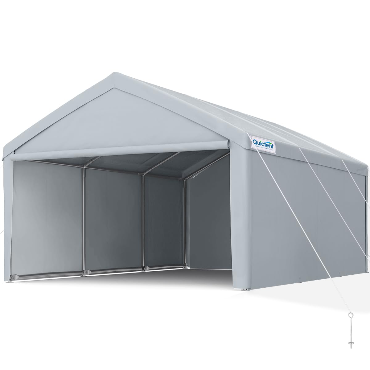 Quictent 13x20 FT Heavy Duty Galvanized Steel Carport Canopy - Weatherproof Car & Boat Shelter with Reinforced Top Poles, Removable Sidewalls & Ground Bar (Grey) - Perfect for Vehicle Protection, Outdoor Storage & RV Cover