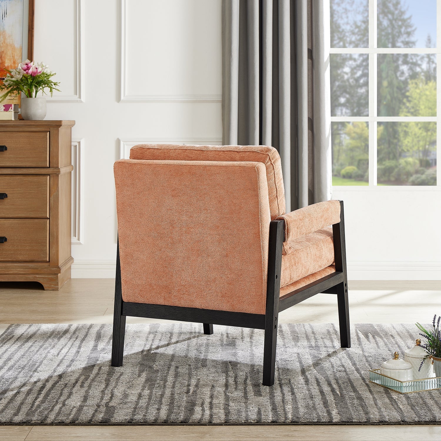 Roundhill Furniture Kelly Mid Century Modern Chenille Upholstered Accent Armchair - Stylish Living Room Chair for Home Office, Lounge & Reading Nook