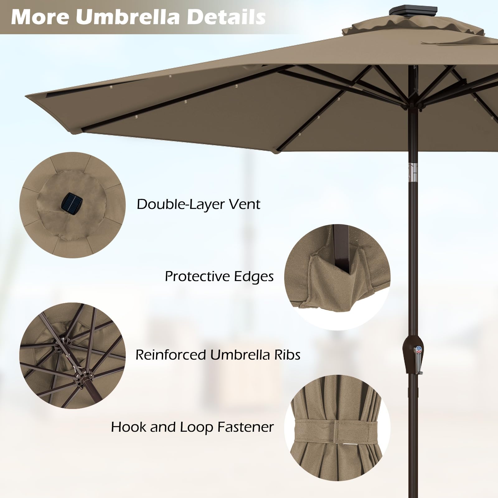 Giantex 9ft/10ft Solar LED Patio Umbrella with Crank & Push-Button Tilt - Waterproof Outdoor Market Umbrella for Backyard, Deck, Pool & Beach - Perfect for Dining, Lounging & Outdoor Entertaining