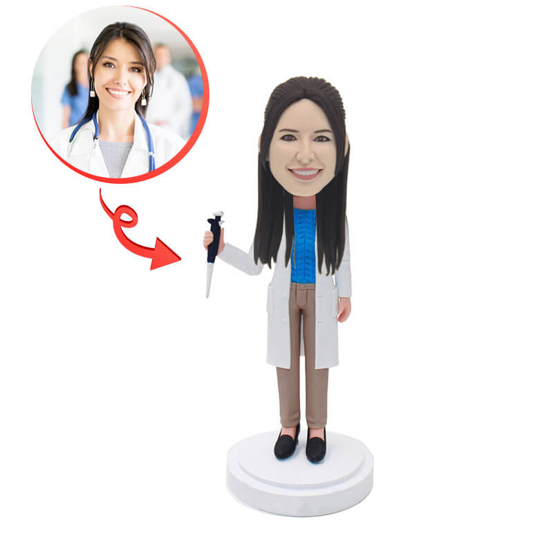 Custom Female Doctor Bobblehead with Injection - Unique Collectible Figurine for Medical Office Decor, Nurse Gifts, or Healthcare Appreciation