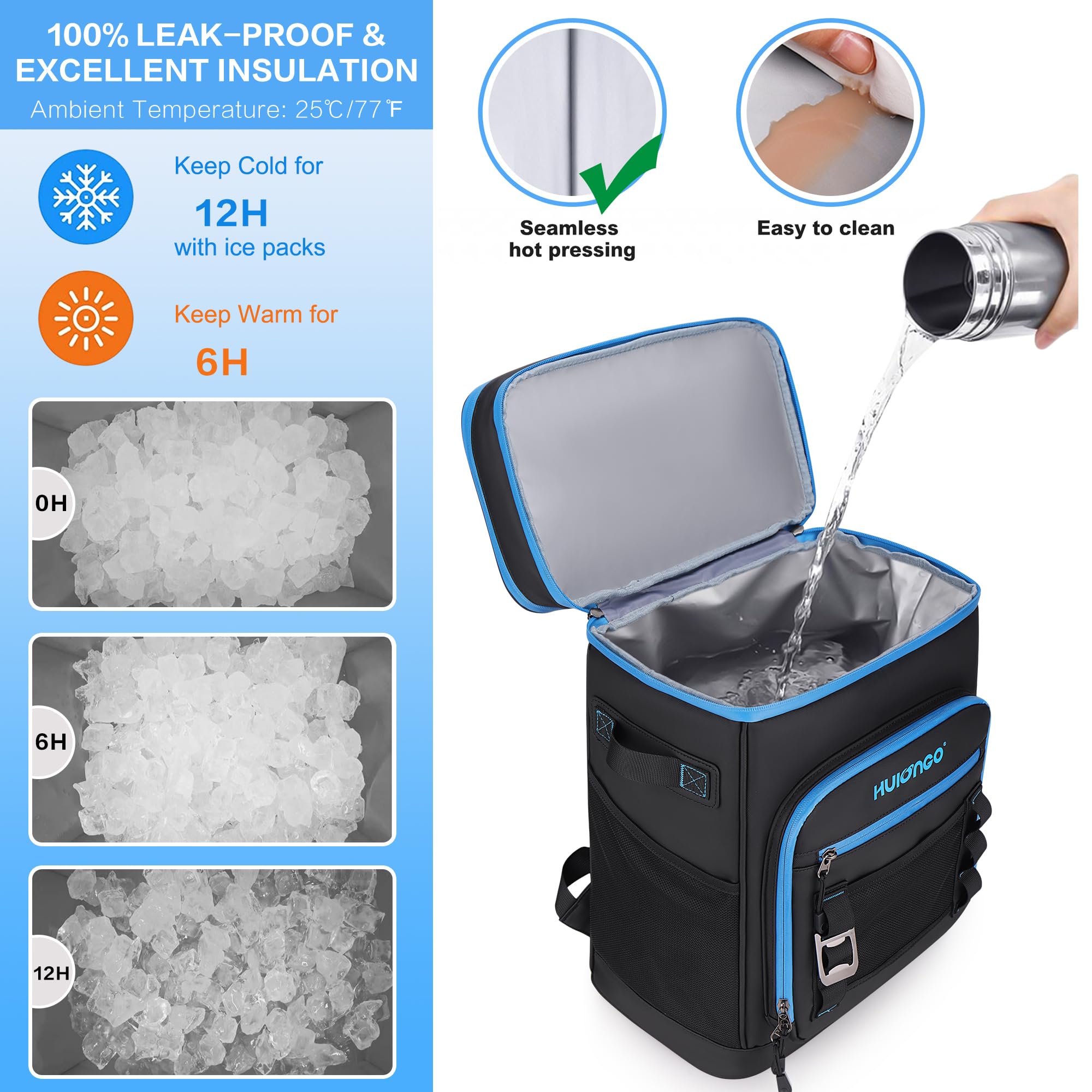 Large 30L Waterproof Insulated Cooler Backpack for Men & Women - Leak Proof Picnic, Camping, Beach, Fishing & Travel Backpack - Holds 48 Cans - Perfect for Outdoor Adventures, Tailgating & Road Trips
