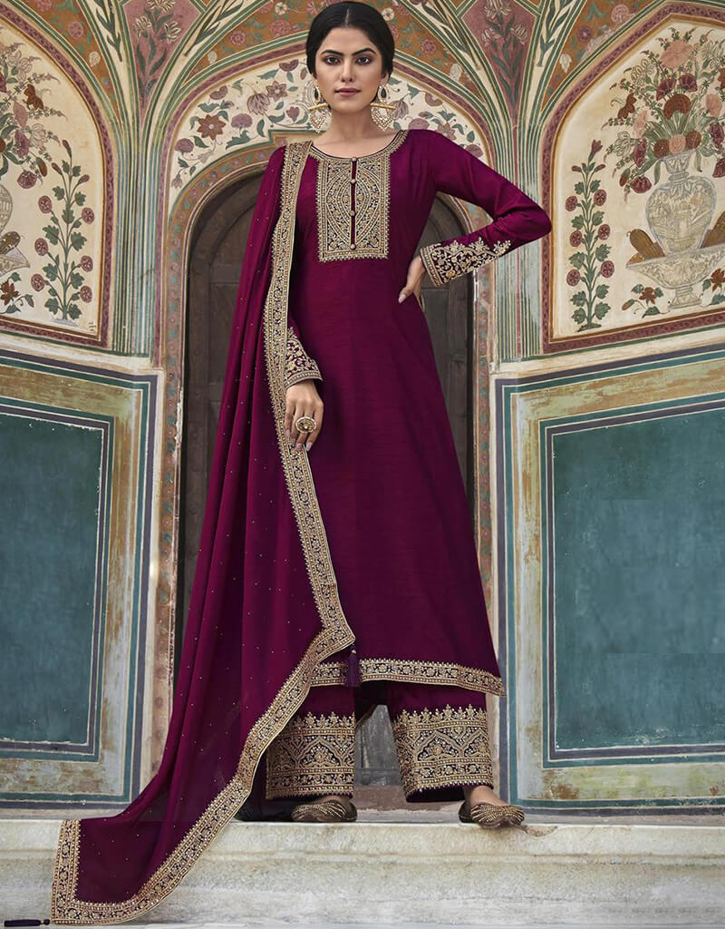 Elegant Blackberry Pant Style Suit - Premium Dola Silk Fabric for Women's Formal Wear - Perfect for Office, Business Meetings & Special Occasions